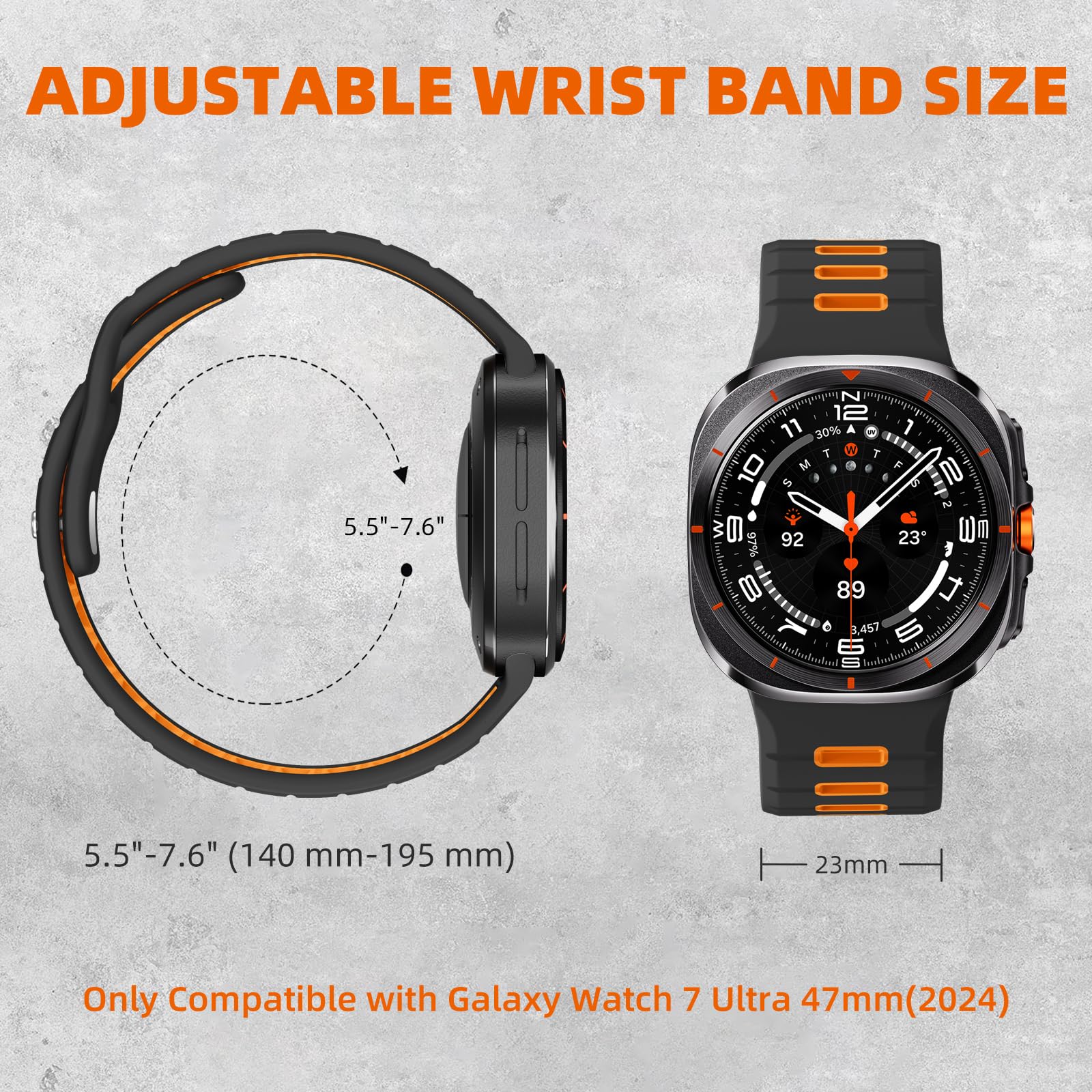 Odbeai Soft Silicone Sport Band for Samsung Galaxy Watch Ultra 47mm - Breathable Waterproof Replacement Strap for Men - Perfect for Running, Swimming & Everyday Wear