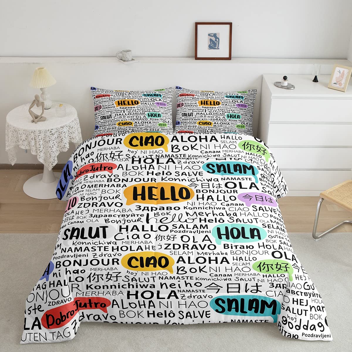 Feelyou Hip Hop Comforter Set for Kids & Teens - Queen Size Graffiti Bedding with 1 Comforter & 2 Pillowcases - Perfect for Boys & Girls Bedrooms, Dorm Rooms & Urban Style Decor