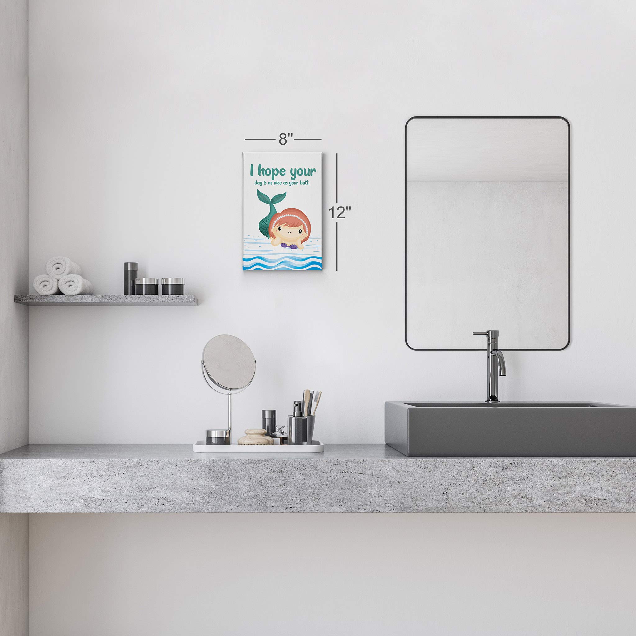 Funny Bathroom Wall Art - Smile Art Design 'I Hope Your Day is as Nice as Your Butt' Quote Canvas Print | Kids Bathroom Sign, Mermaid Nursery Decor, Ready to Hang (40x30, Made in USA) - Perfect for Home, Bathroom & Playroom Humor