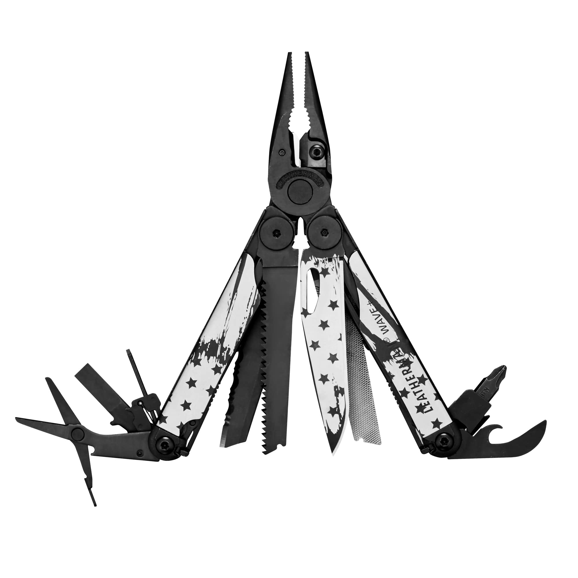 LEATHERMAN Wave Plus Multitool - Limited Edition Stars & Stripes Black Oxide | Premium Replaceable Wire Cutters & Spring-Action Scissors | Includes Nylon Sheath | Made in USA | Perfect for Camping, Hiking, Survival & Everyday Carry (EDC)