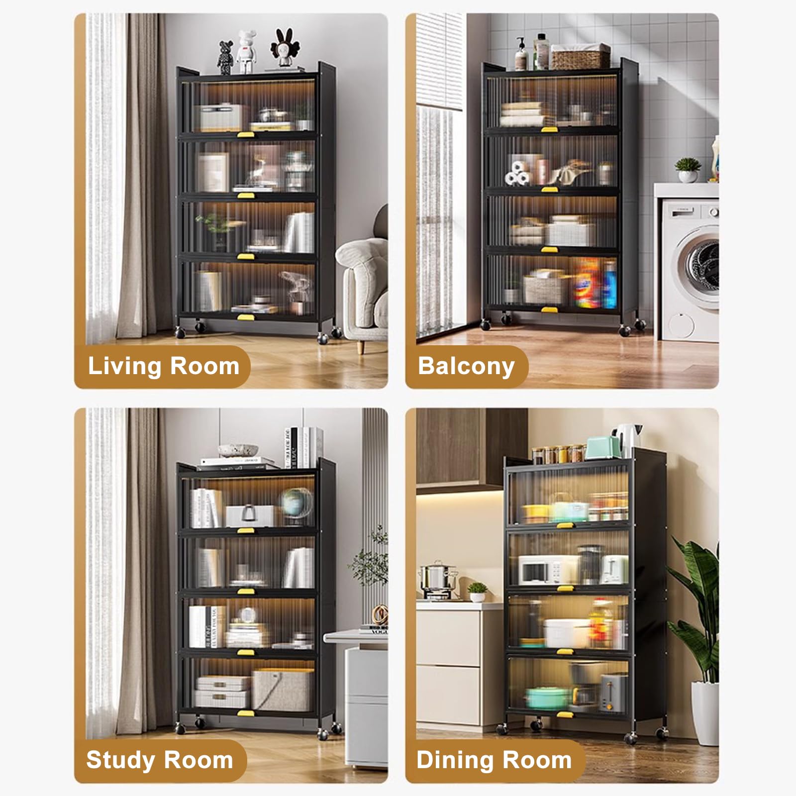 5-Tier Kitchen Storage Cabinet with Transparent Flip Door & Wheels - Bakers Rack, Microwave Stand for Kitchen, Dining & Living Room - Space-Saving Organizer for Small Spaces