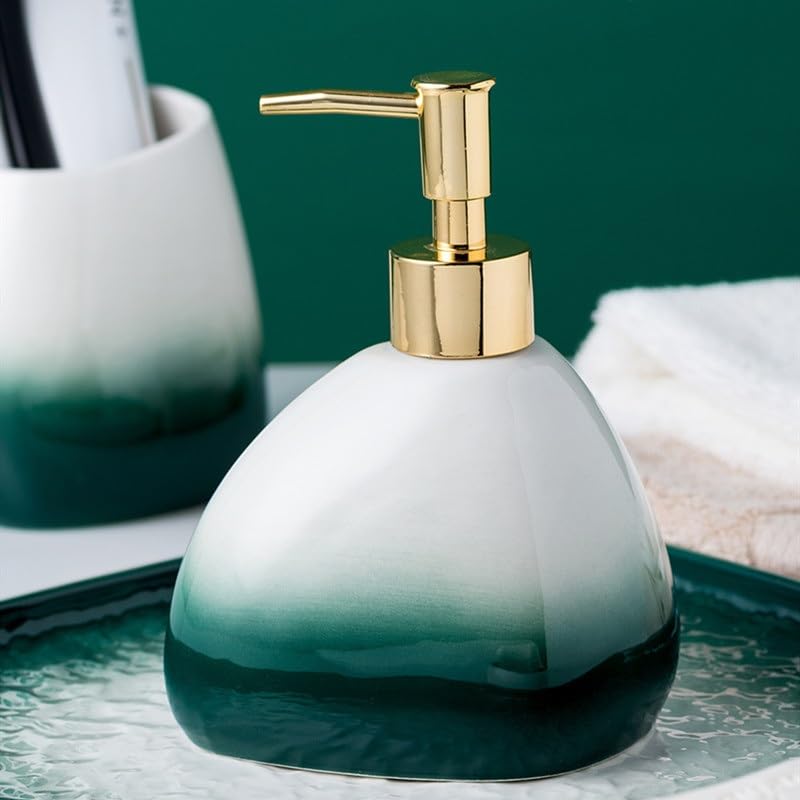Ceramic Toothbrush Holder & Lotion Bottle Set - Modern Bathroom Organizer with Soap Dispenser - Home Washroom Decor for Vanity Countertop, Sink Area & Guest Bathroom