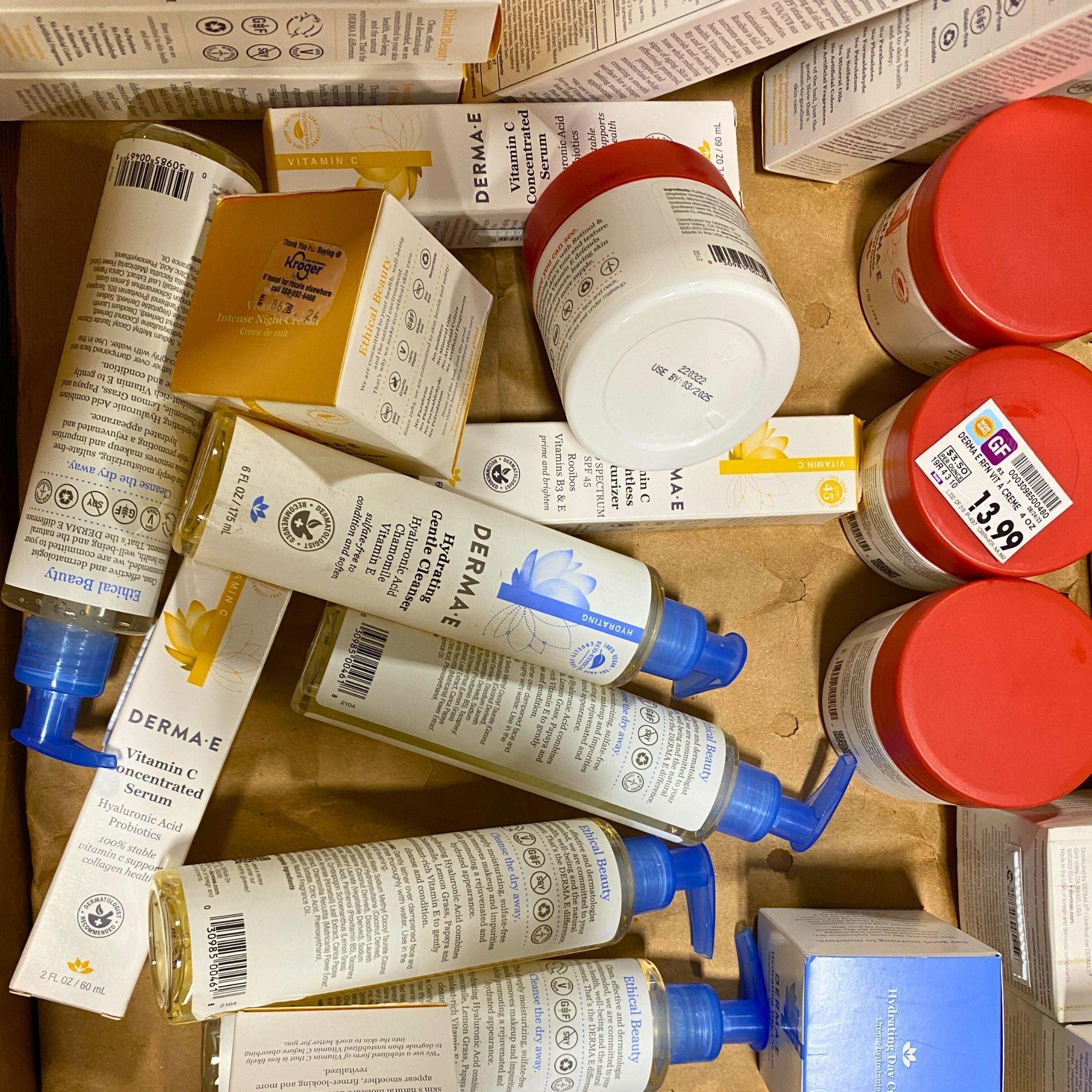 Derma E Skincare Bundle - 32 Piece Assorted Lot for Face & Body Care | Perfect for Daily Skincare Routine, Travel & Gifting