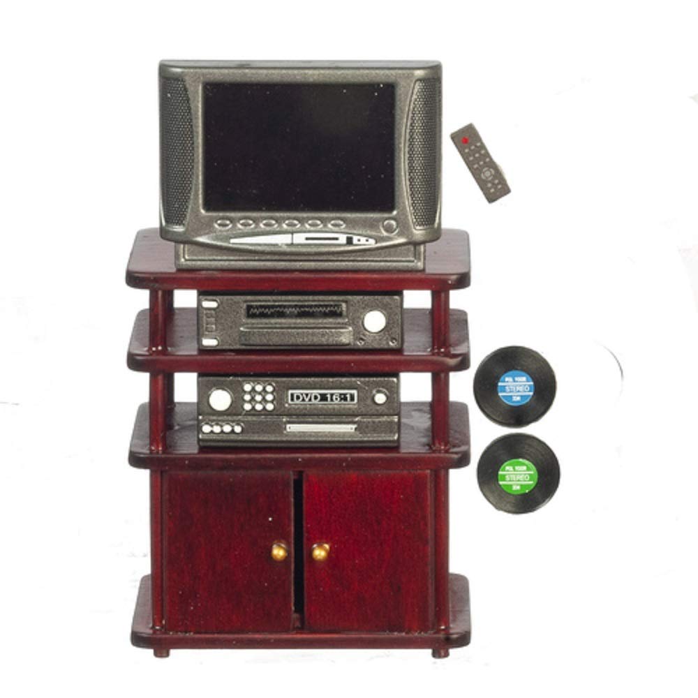 **Mahogany TV Stand Entertainment Center for Living Room - Dollhouse Style Furniture for Home Theater & Gaming Setup**