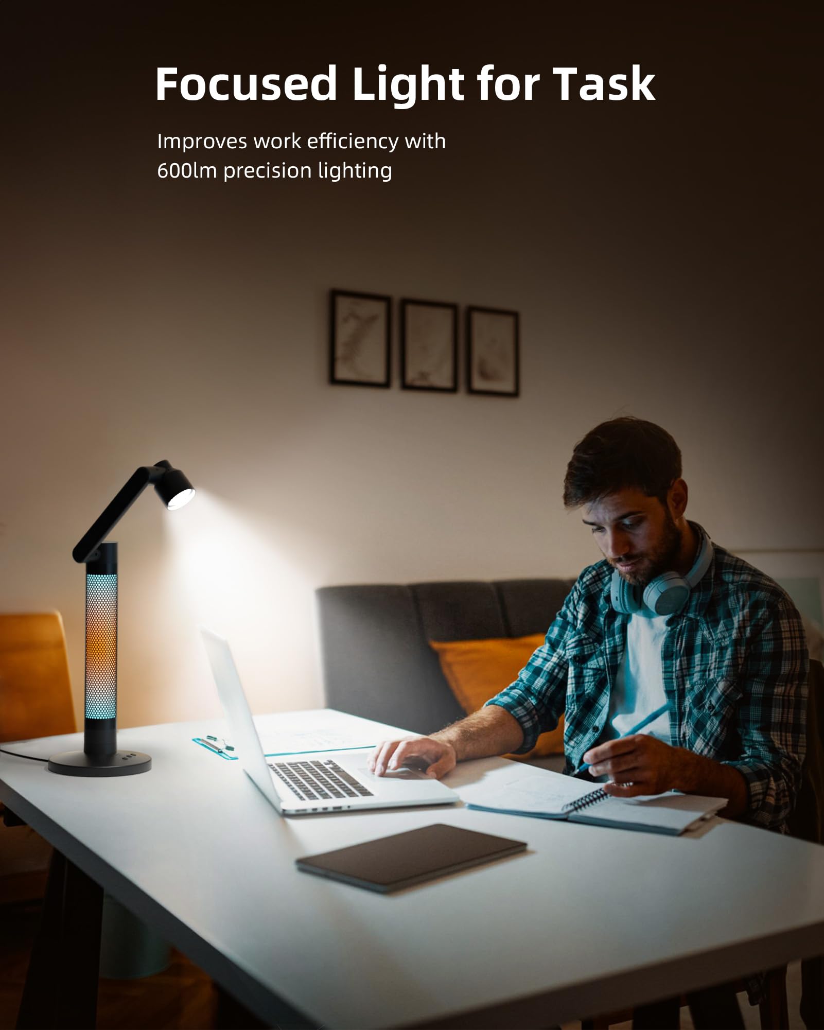 Lytmi 3-in-1 LED Desk Lamp with CRI95 Eye-Caring Technology, 360° Rotatable Swing Arms & Dimmable Lighting - Perfect for Office Work, Reading, Computer Monitor, and Bedside Atmosphere Lighting