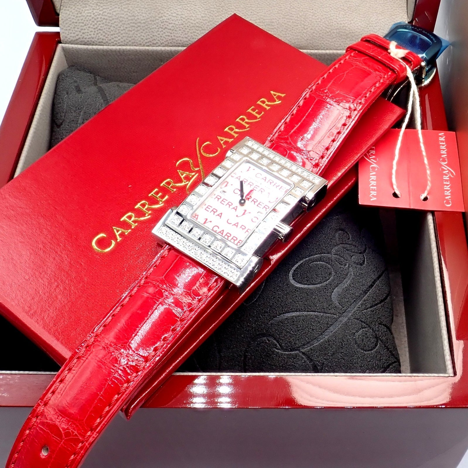 Carrera Y Carrera CyC Tempus Fugit Diamond Red Alligator Leather Ladies Watch with Gift Box - Luxury Women's Timepiece for Special Occasions & Gifts