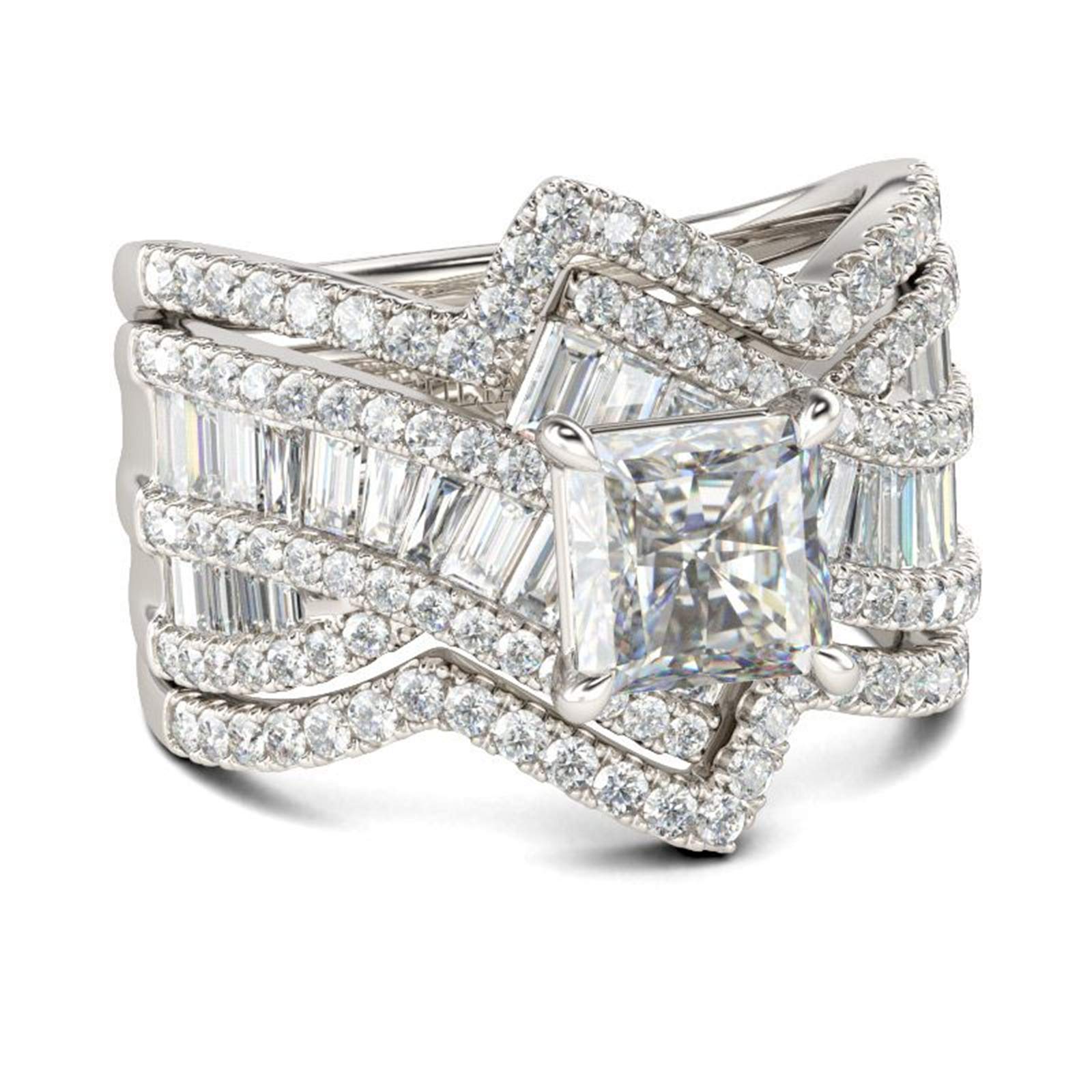 Jeulia 2 Carat Princess Cut Wedding Ring Set - 925 Sterling Silver Engagement Ring with CZ Diamond Cubic Zirconia for Women - Bridal, Anniversary, Promise Rings - Includes Jewelry Box - Perfect for Proposals, Weddings & Special Occasions