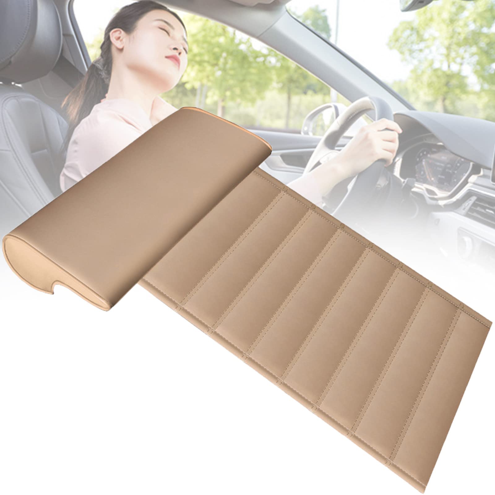 Car Seat Extender Cushion - Adjustable Leg Support Pillow for Long-Distance Driving | Comfortable Knee Pad for Car, Bus, Train & Office Chairs | Beige Long Strip Design | Perfect for Road Trips & Commuting