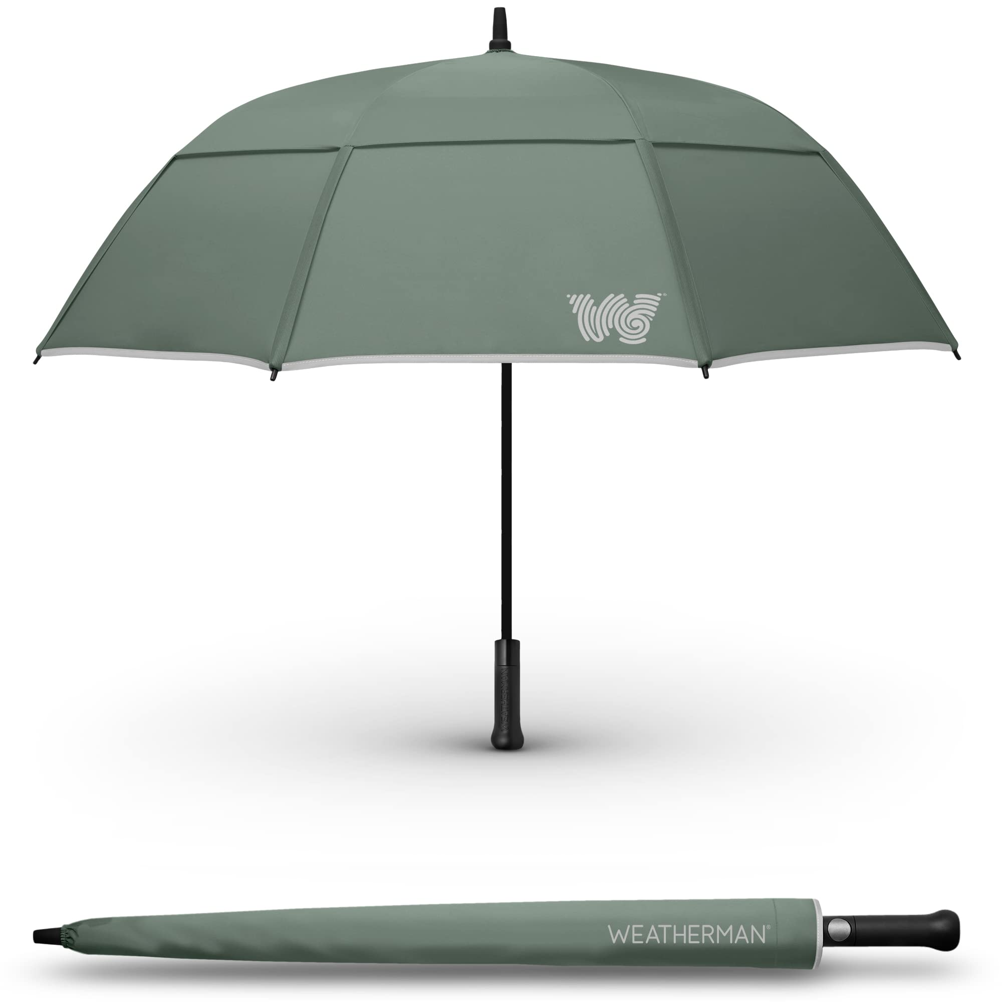 Weatherproof Stick Umbrella - Heavy Duty Windproof Umbrella Resists Up to 55 MPH Winds - Sage Green Classic Design - Perfect for Stormy Days, Commuting & Outdoor Events
