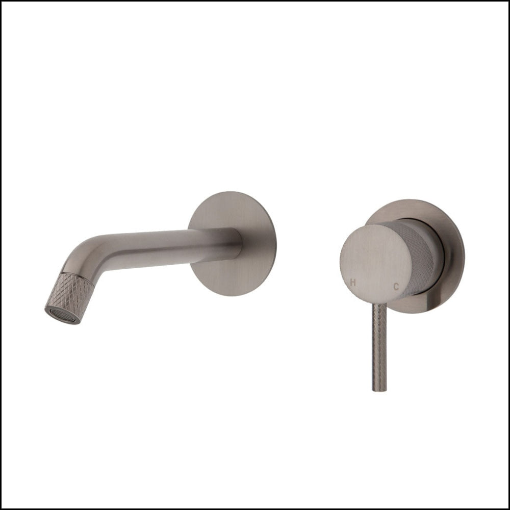FIENZA Brushed Nickel Wall Mounted Bathroom Sink Mixer Tap with Small Round Plates - 160mm Spout for Modern Bathrooms | Perfect for Vanities, Powder Rooms & Guest Baths