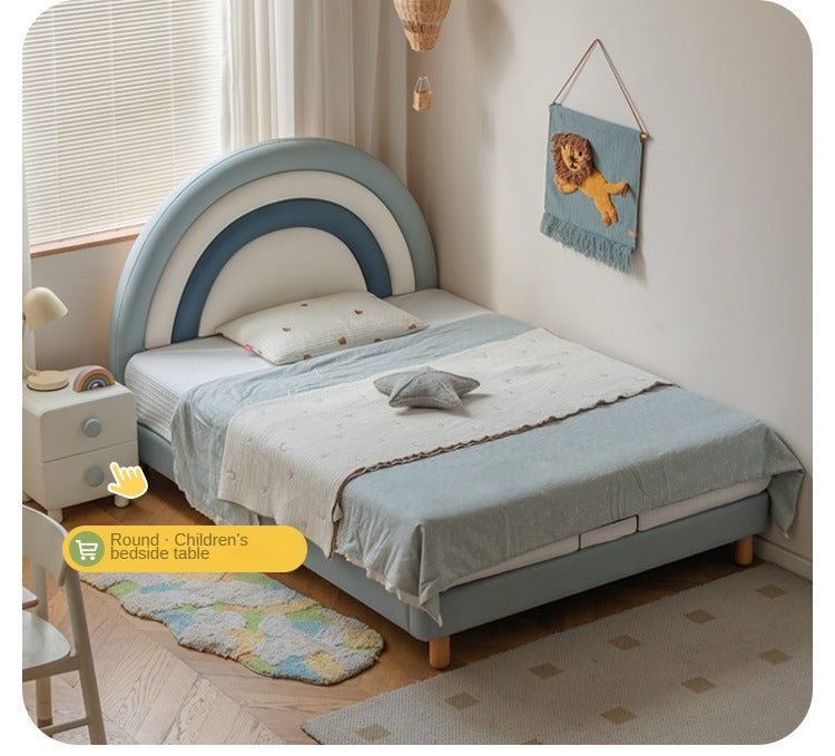 Organic Leather Kids Soft Rainbow Bed – Durable & Comfortable Toddler Bed for Boys & Girls – Perfect for Nursery, Bedroom & Playroom Decor