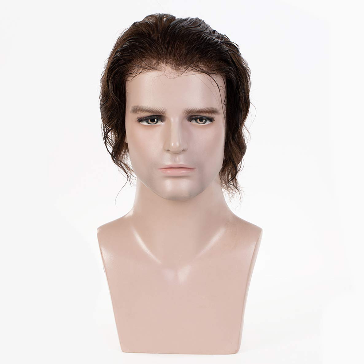 Premium 8x10 Inch Men's Hair Replacement System - 100% Human Hair Toupee with 0.03mm Ultra Thin Skin & V-loop Technology - Light-Medium Density Natural Brown Hairpiece for Daily Wear & Special Occasions