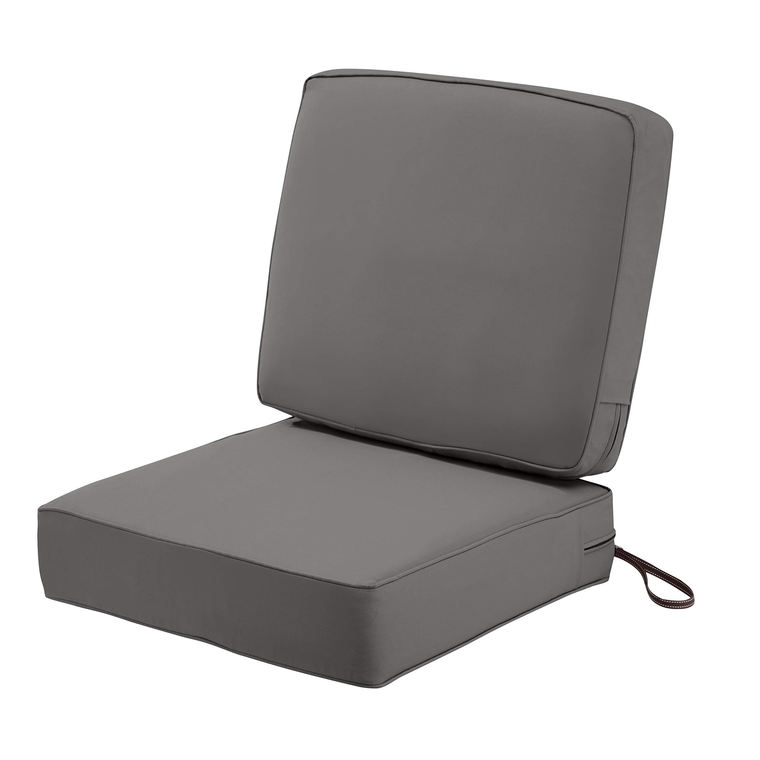 Classic Accessories Montlake FadeSafe Patio Seat & Back Cushion Set - 23x23x5 Inch Seat & 21x20x4 Inch Back - Light Chargray Water-Resistant Outdoor Furniture Cushions for Patio Chairs, Deck, Garden & Poolside Lounge