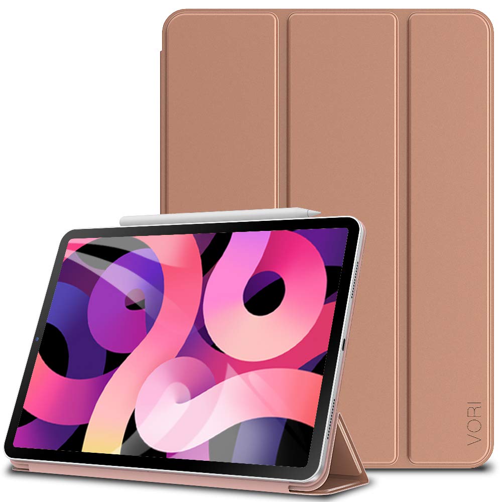 VORI Magnetic Trifold Stand Cover Case for iPad 10.9 (2020) / iPad Pro 11 (2018) / iPad Air 4 (8th Gen) - Auto Sleep/Wake, Pencil 2 Charging Support, Slim Protective Shell (Rose Gold) - Perfect for Work, Study & Travel