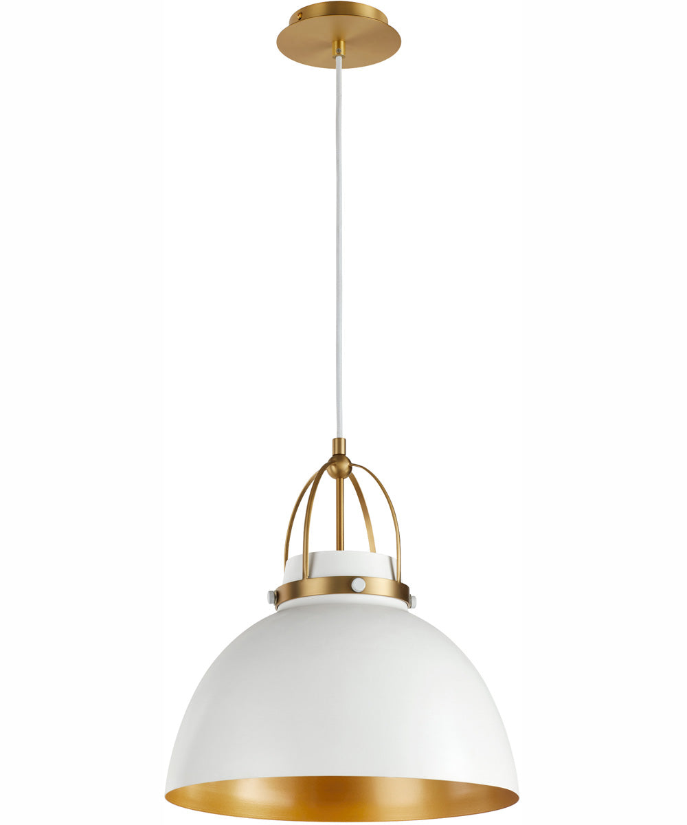 1 Light Pendant Studio White with Aged Brass Finish - Modern Ceiling Light Fixture for Kitchen Island, Dining Room or Bedroom Lighting