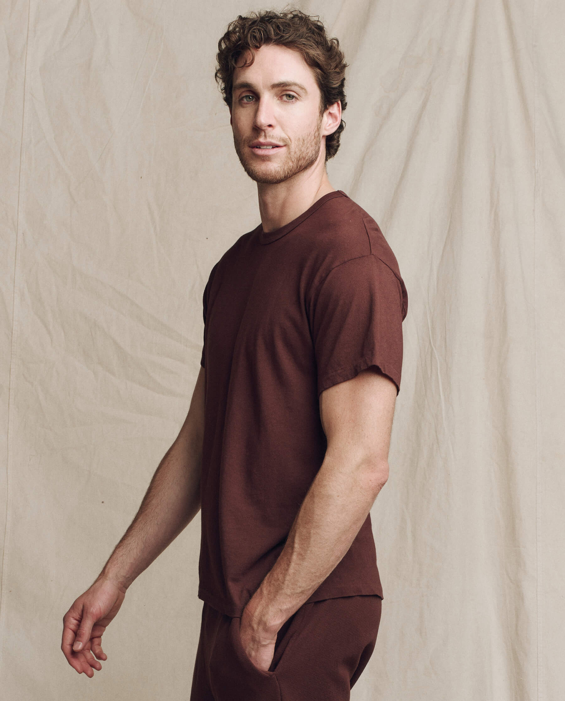 Men's Boxy Crew Neck T-Shirt - Solid Toasted Walnut Color | Casual Wear & Street Style Outfits