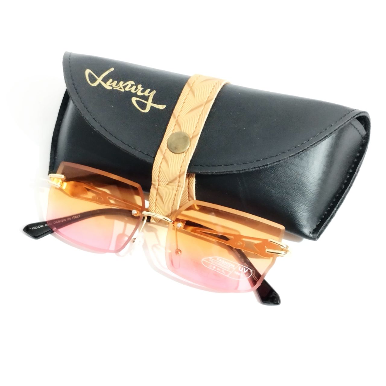 Yellow Pink Gradient Rimless Sunglasses for Women - UV400 Protection Fashion Sunglasses - Perfect for Beach, Driving & Outdoor Activities