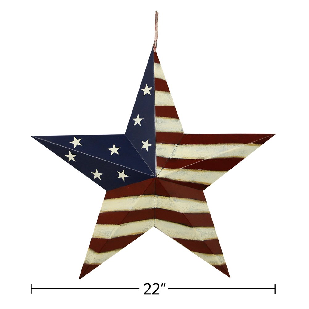 22in Patriotic Metal Barn Star Decor - USA Flag Wall Hanging for Door & Porch | July 4th & Memorial Day