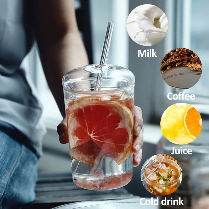 Premium Boba Glass Cup with Lid & Straw - 16oz Reusable Bubble Tea Cup for Home, Office, or Cafe - Perfect for Iced Coffee, Milk Tea & Smoothies