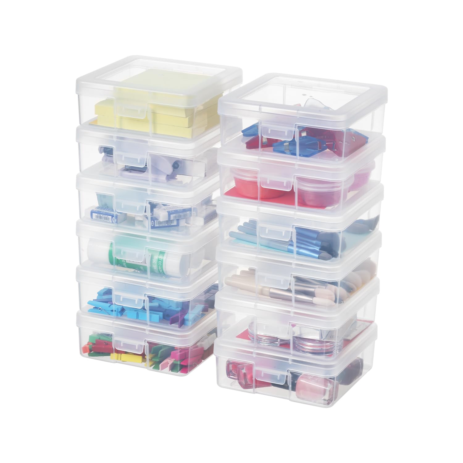 Stackable Plastic Clear Storage Box Containers with Latching Lid - 12 Pack Small Clear Organizer for Art Supplies, Lego, Crayons, Beads & Jewelry | Perfect for Craft Rooms, Classrooms & Home Organization