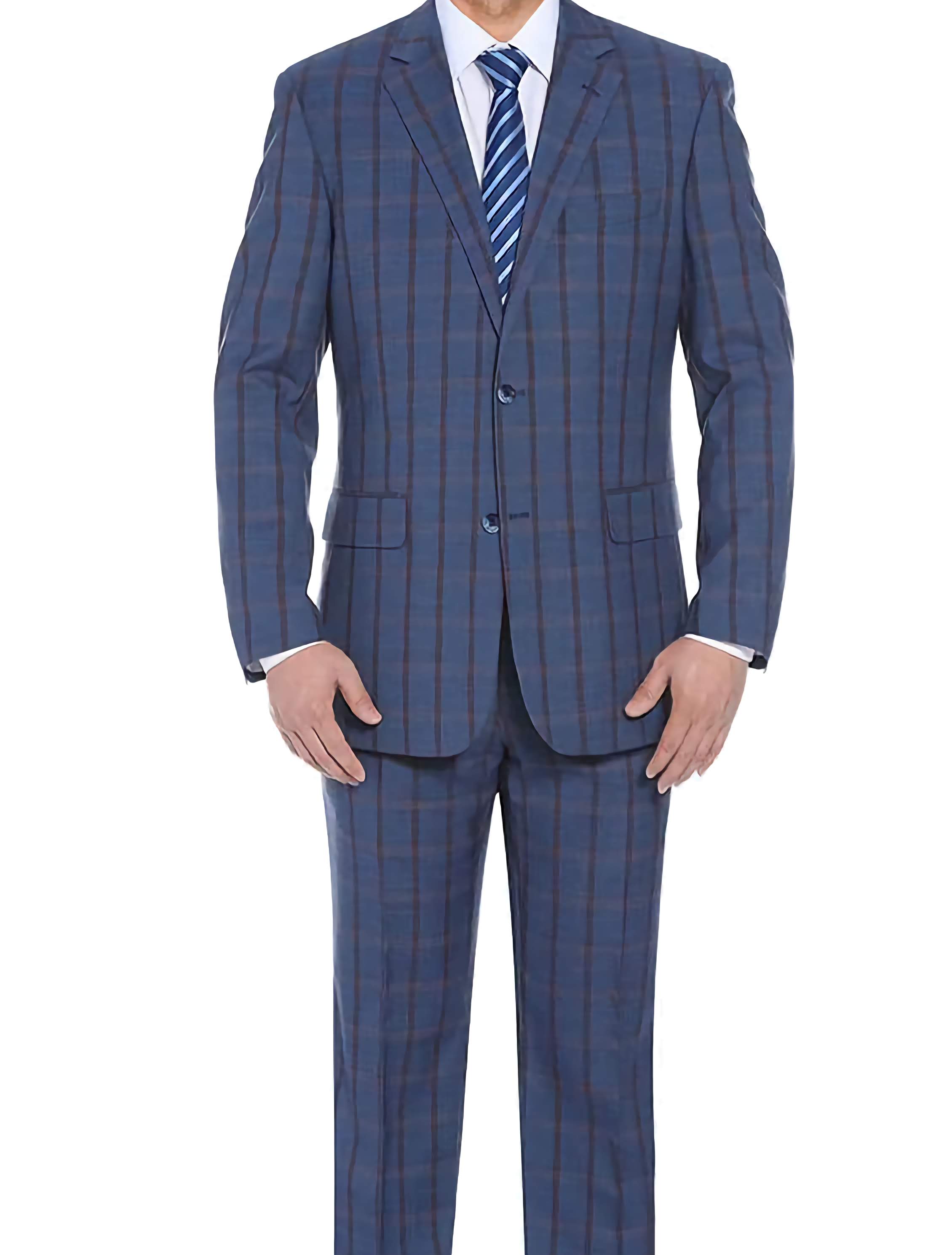 Men's Blue Glen Plaid Stretch Suit 2-Piece Set - Regular Fit Business Attire for Office, Wedding & Formal Events