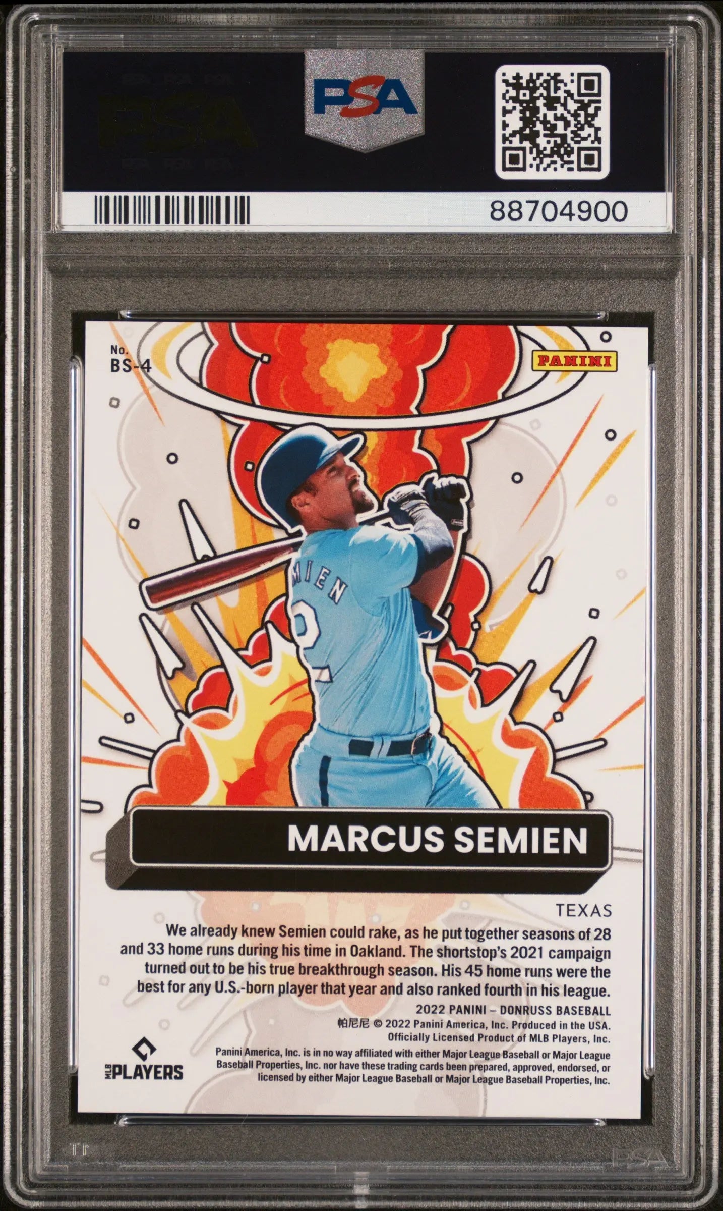 2022 Panini Donruss Baseball Bomb Squad Gold Parallel Marcus Semien #19/99 PSA 10 Gem Mint - Rare Baseball Trading Card for Collectors & Investors