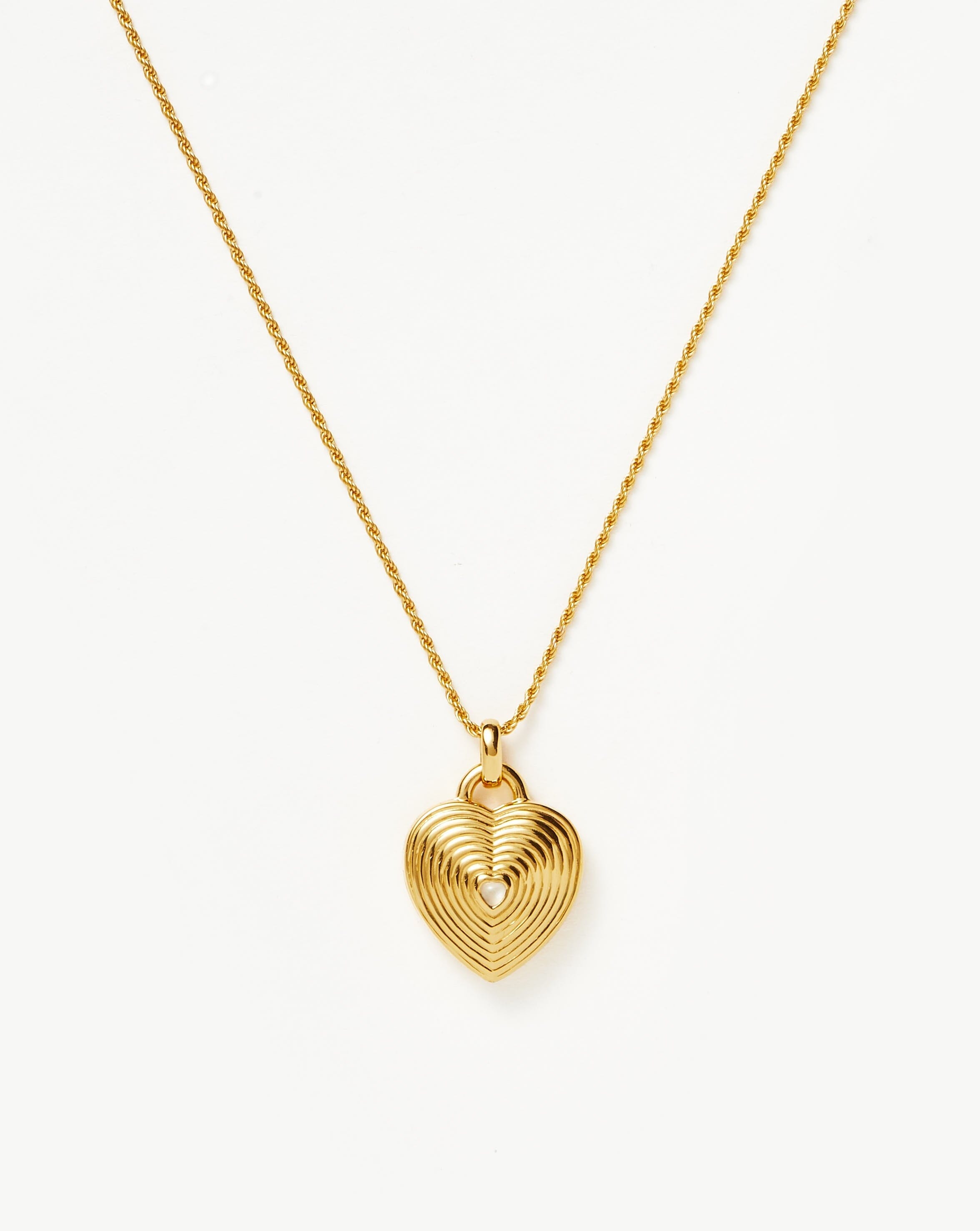 Engravable Heart Ridge Locket Pendant Necklace - 18k Gold Vermeil & Rainbow Moonstone Jewelry for Women | Personalized Gift for Mom, Wife, Girlfriend | Valentine's Day, Anniversary, Birthday Present
