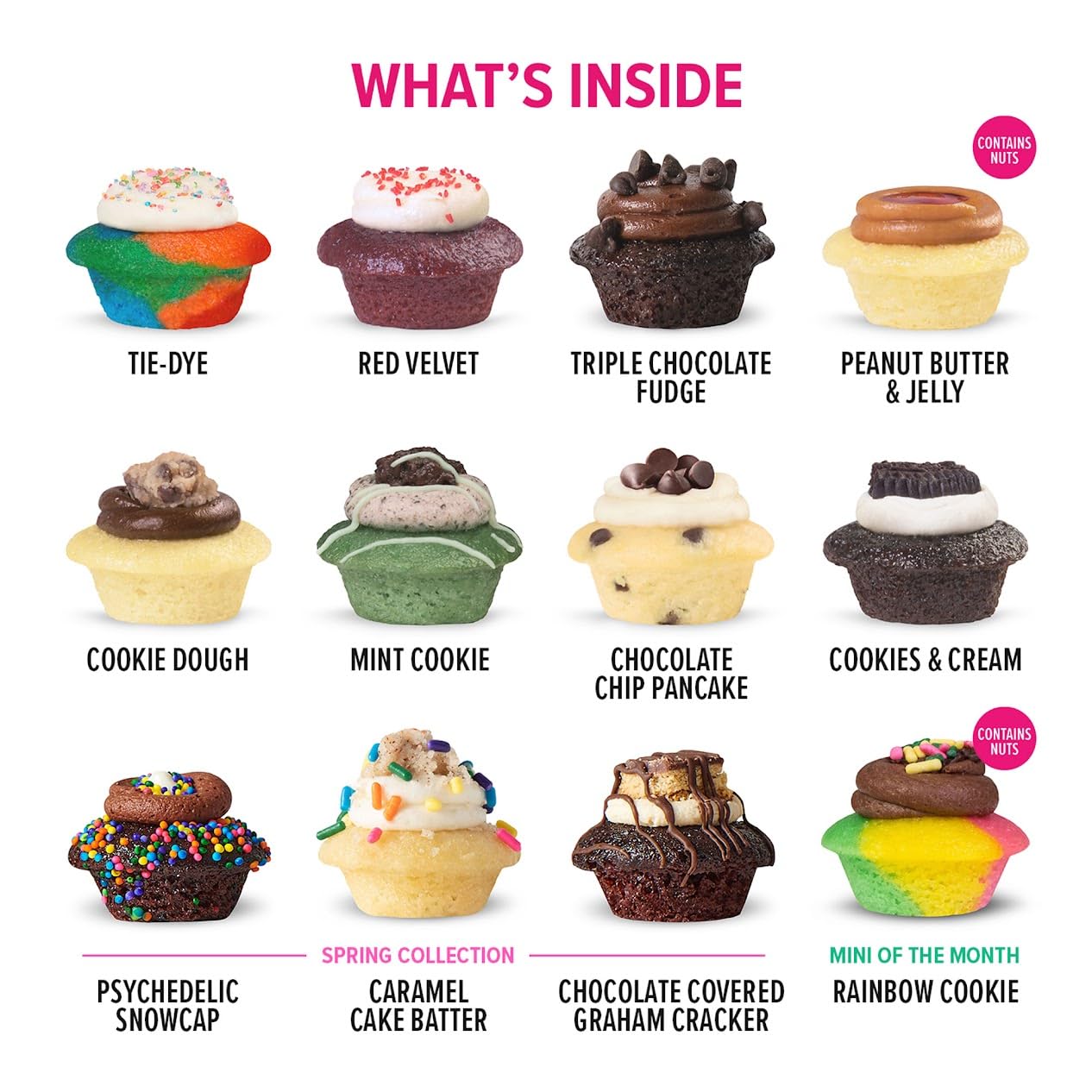 Baked by Melissa Assorted Mini Cupcakes - 50 Count Bite-Size Dessert Box with 12 Flavors (Red Velvet, Triple Chocolate, Cookie Dough) - Perfect for Birthday Parties, Office Treats & Holiday Gifts