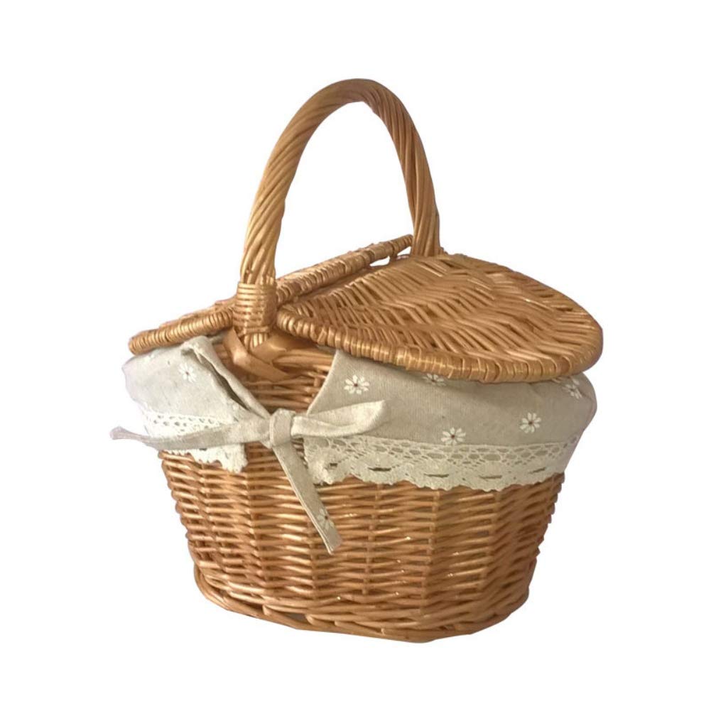 Handmade Wicker Rattan Flower Basket with Handle - Natural Willow Market Shopping Hamper with Liner for Picnic, Home Decor, Wedding & Farmhouse Style | Perfect for Groceries, Laundry Storage & Rustic Decor