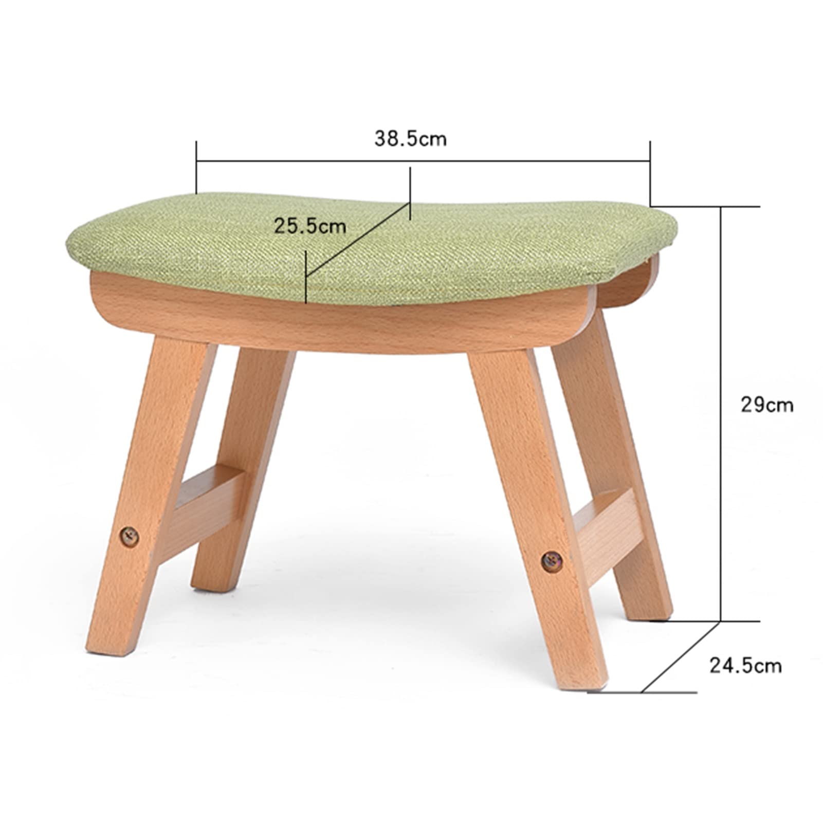 Reposapies LIU Padded Linen Stool with Wooden Frame - Makeup Vanity Stool, Shoe Bench for Living Room, Bedroom, Dressing Area - Perfect for Makeup Application, Shoe Changing & Extra Seating (Green)