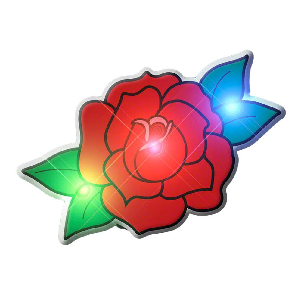 Glow in the Dark Red Rose LED Flashing Pin - Light Up Brooch for Night Parties, Raves, Concerts & Festivals