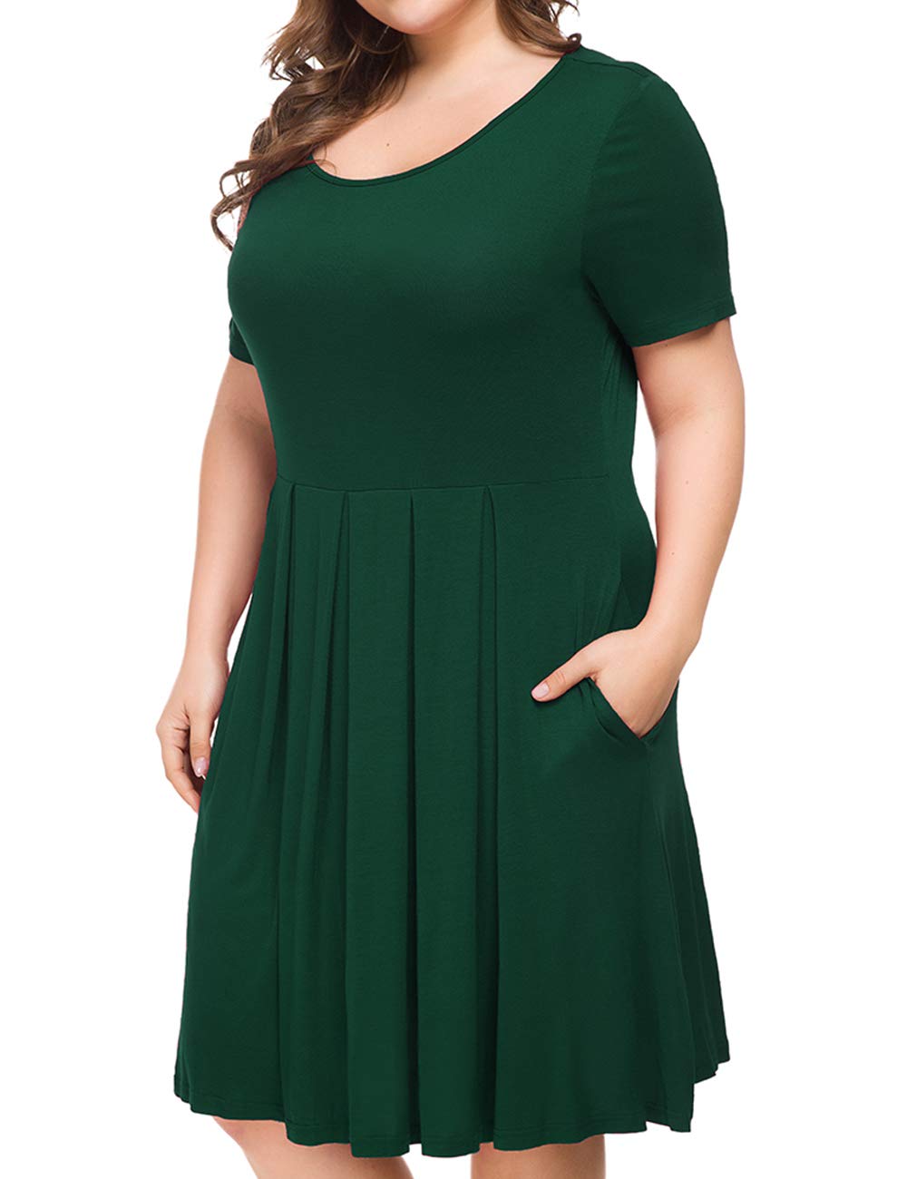 **Tralilbee Women's Plus Size Short Sleeve Dress - Casual Pleated Swing Dress with Pockets for Summer, Travel & Everyday Wear**