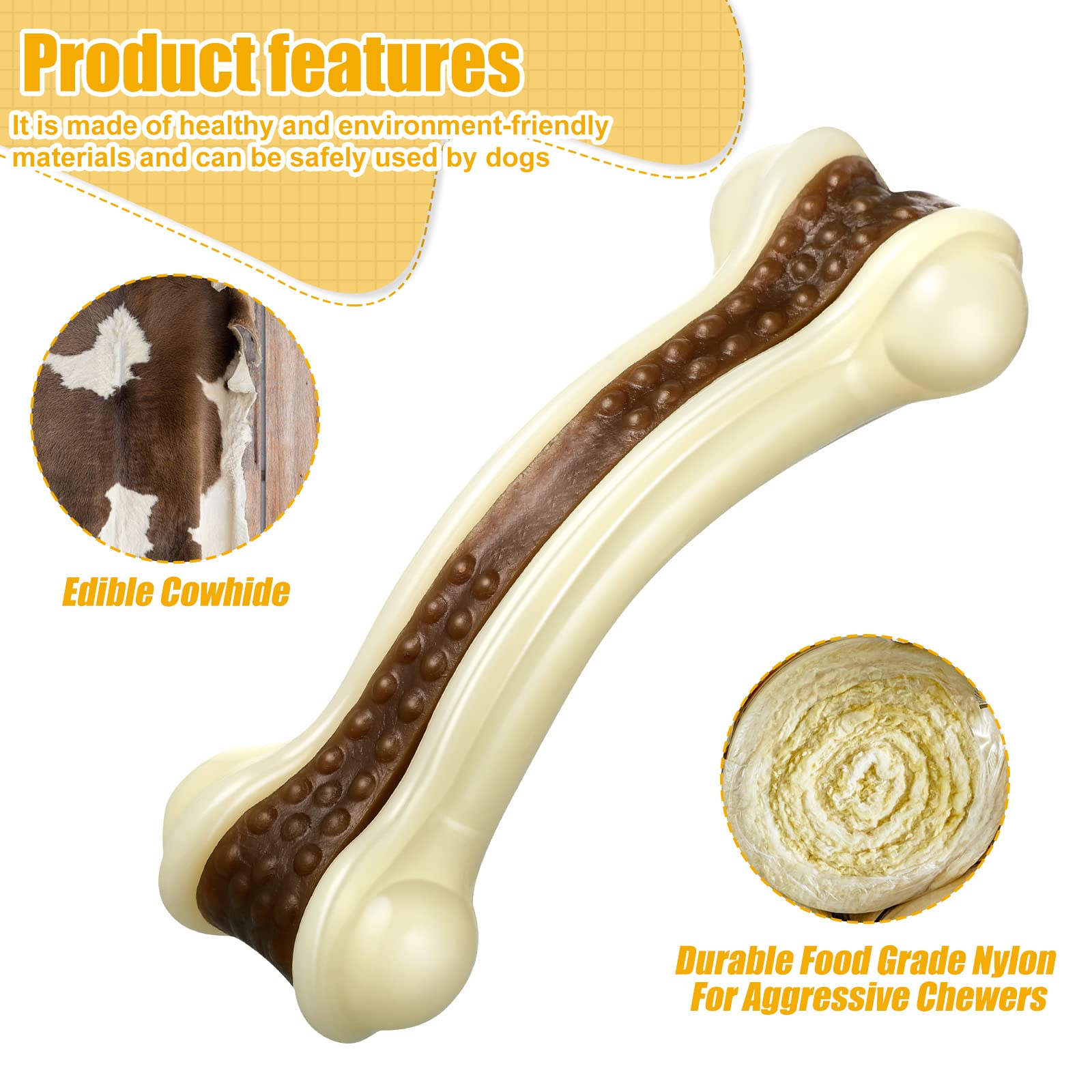**Sosation 3 Pack Durable Nylon Dog Chew Toys for Aggressive Chewers - Beef Flavor Puppy Teething Bones for Large, Medium & Small Breeds (Large, Curved Bone) - Perfect for Training, Anxiety Relief & Dental Health**