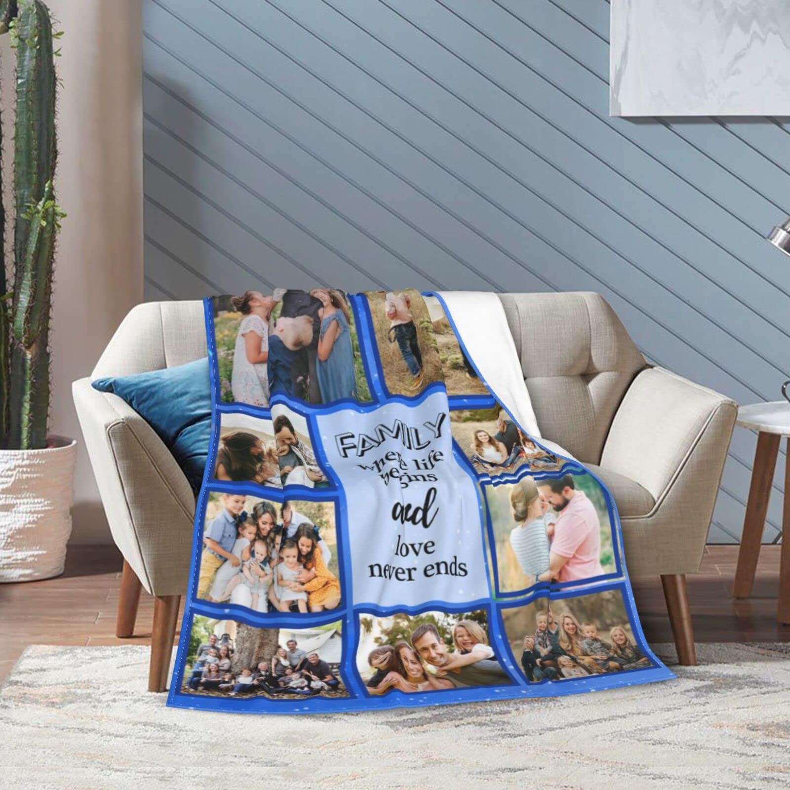 Custom Photo Blanket - Personalized Family Blanket with Photos & Text, Unique Gift for Son & Daughter from Mom | Birthday, Anniversary, Christmas Gift | Cozy Home Decor & Keepsake for Loved Ones
