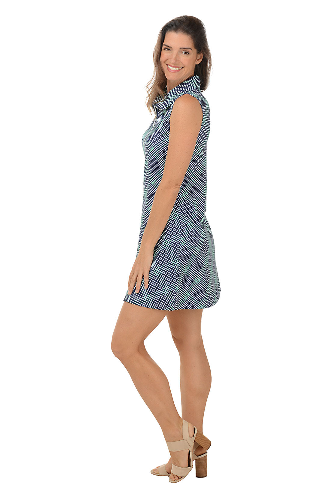 Navy Gingham UPF50+ Sleeveless Summer Dress for Women - Lightweight Sun Protection Beach Dress for Outdoor Activities, Vacations & Casual Wear