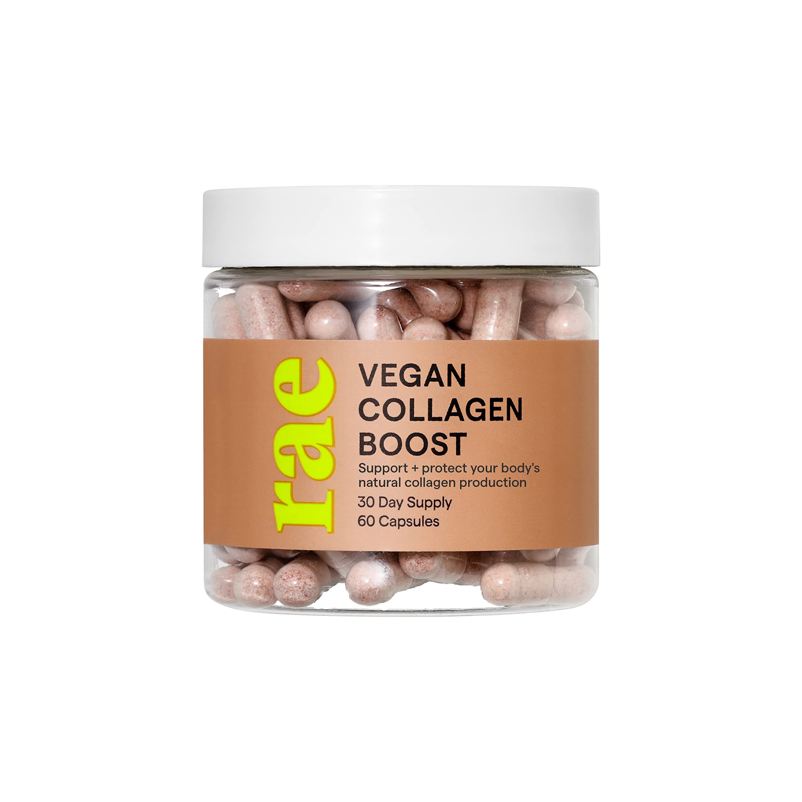 Rae Wellness Vegan Collagen Boost Supplement - Plant-Based Collagen Support with Vitamin C & Bamboo Extract for Hair, Skin & Nail Health - 60 Capsules (30 Servings) | Vegan, Non-GMO, Gluten-Free | Perfect for Daily Beauty Routine & Anti-Aging Care