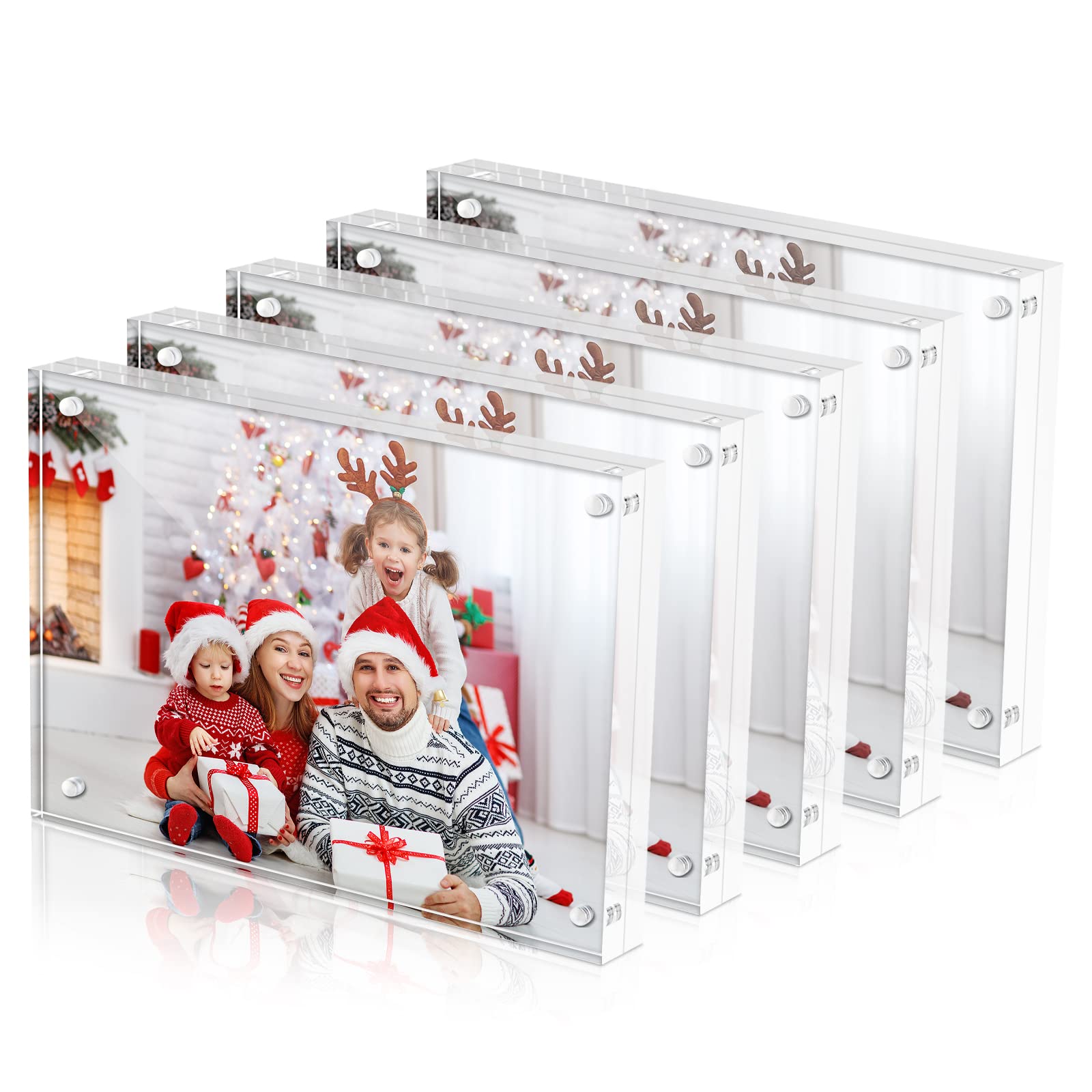 McBlancok 5x7 Magnet Picture Frame Set of 5 - Clear Double Sided Magnetic Photo Frames for Wall & Shelves | Self Standing Postcard Display | Thicker Block Frameless Design (Horizontal/Vertical) - Perfect for Home Decor, Office Display & Gift Giving