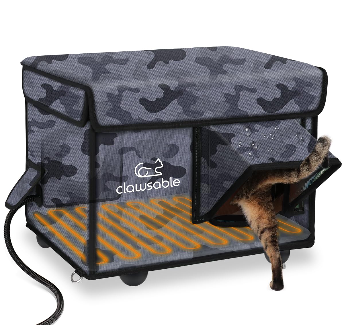 Clawsable Indestructible Heated Cat House - 100% Weatherproof Outdoor Cat Shelter with Safe Escape Door & Built-in Heater for Winter - Perfect for Feral, Barn & Outdoor Cats in Cold Weather