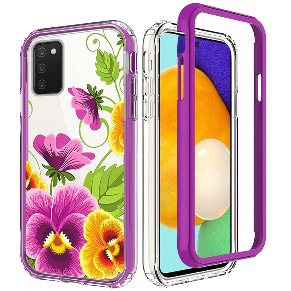 SOGA Shockproof Phone Case for Samsung Galaxy A03S - Purple Flower Design for Outdoor Protection