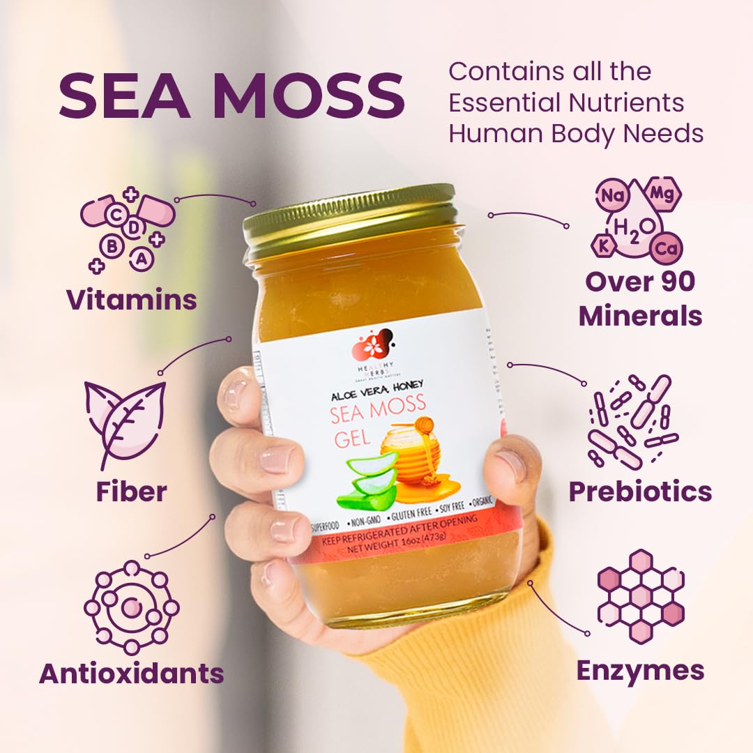 Premium Wildcrafted Jamaican St. Lucia Gold Sea Moss Gel with Aloe Vera & Honey | 90+ Essential Vitamins & Minerals | Vegan, Non-GMO, US-Made Superfood (16 oz) - Perfect for Smoothies, Skin Care & Immune Support