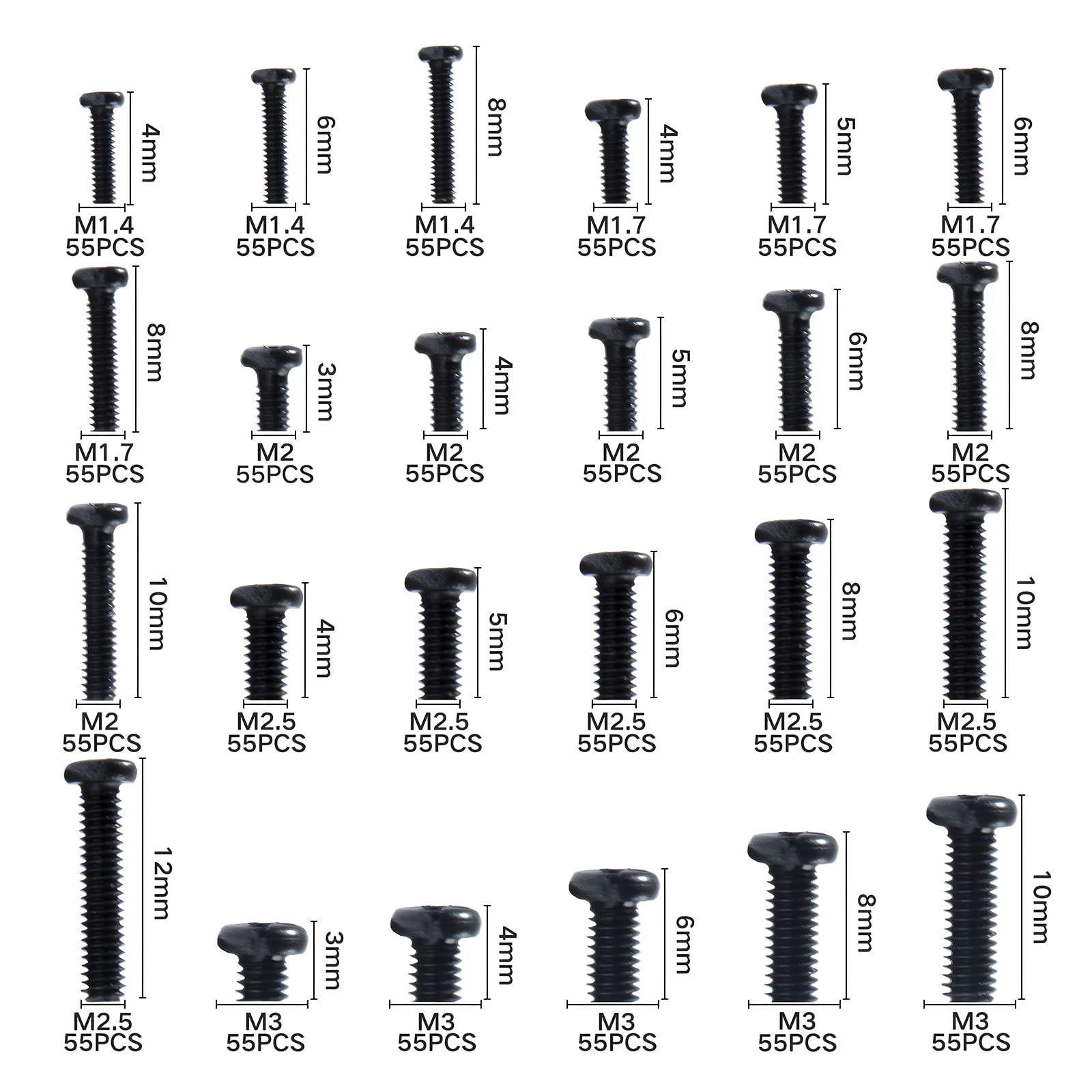 Zmbroll 1320Pcs Laptop Screws Kit - Black Pan Head for Notebook, Phone, Watch Repair