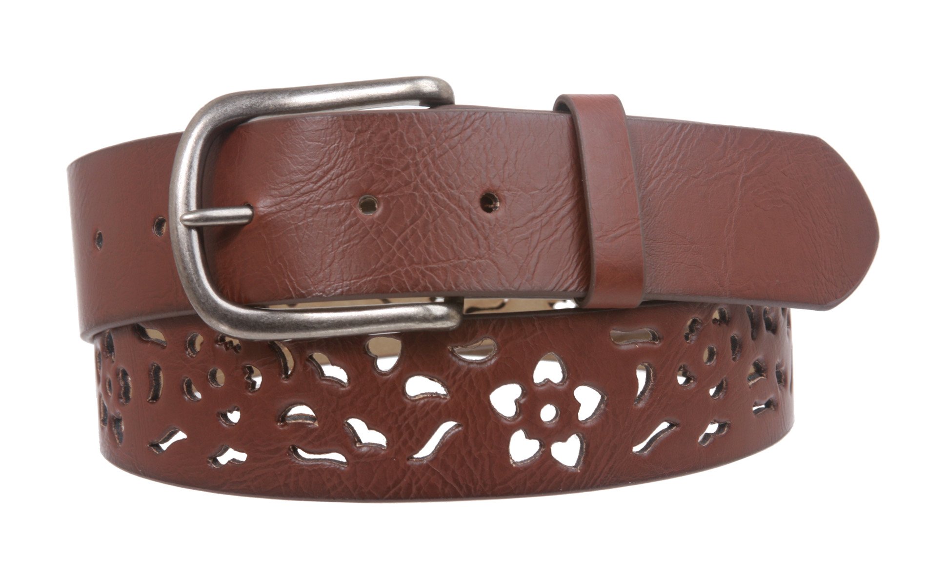Stylish Women's Snap-on Perforated Floral Laser Cut Leather Belt - Perfect for Boho Outfits, Dresses & Casual Wear