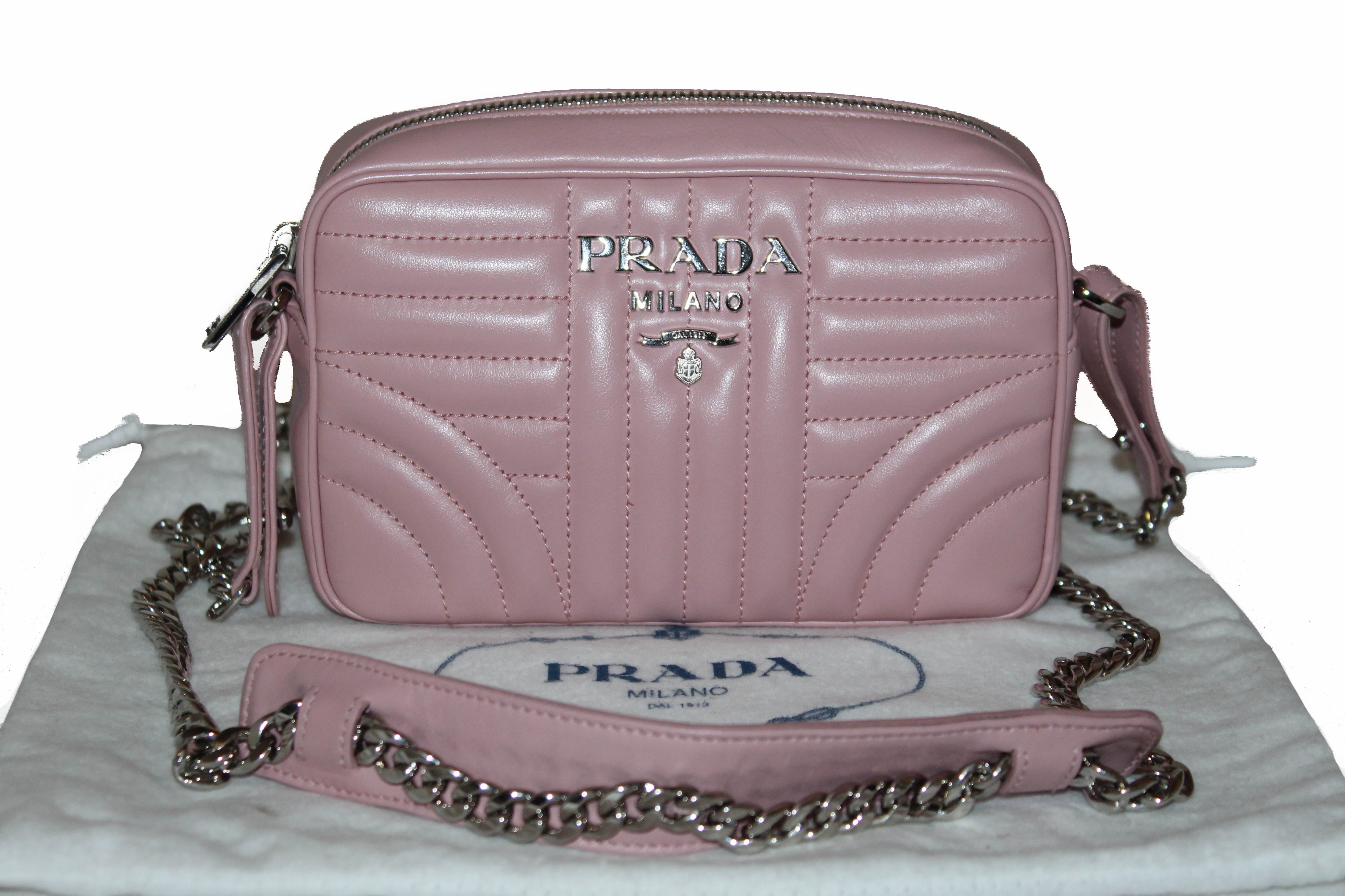 Authentic Prada Camera Diagramme Mini Pink Quilted Crossbody Bag for Women | Luxury Designer Handbag | Perfect for Date Night, Parties & Everyday Use
