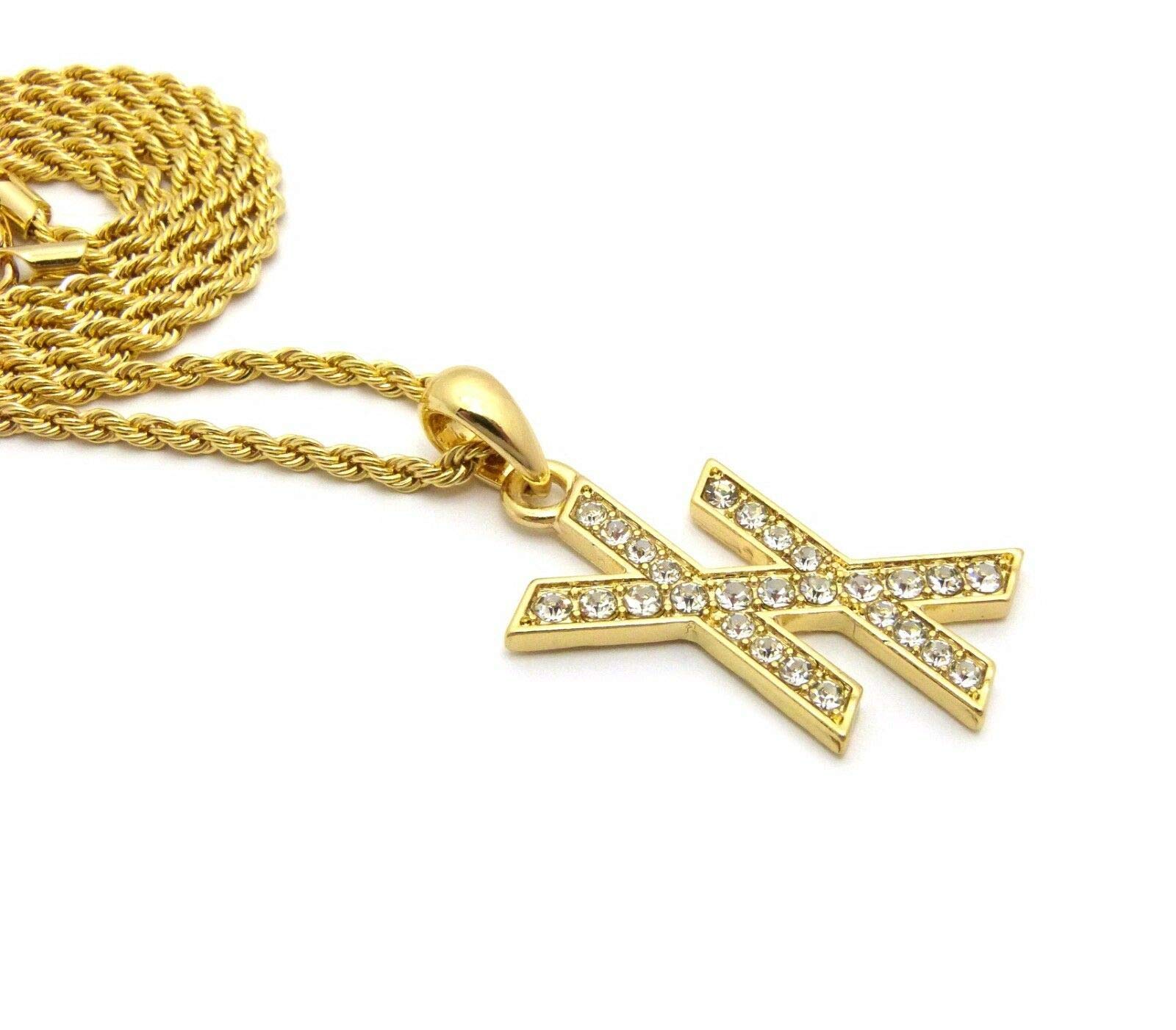 18K Gold Plated Iced MGK XX Pendant & 3mm 18/20/24 Inch Rope Chain - Hip Hop Necklace for Men, Streetwear Jewelry Gift - Perfect for Rappers, Music Lovers & Urban Fashion