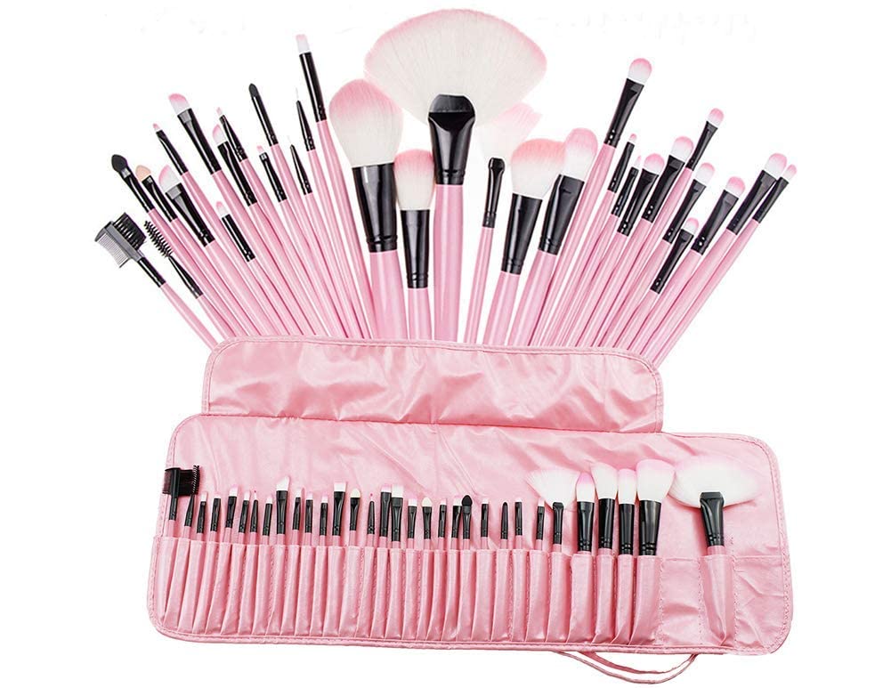 MELODINE 24-Piece Soft Bristle Makeup Brush Set with Storage Pouch - Premium Cosmetic Brushes for Foundation, Blending, Contouring & Eyeshadow - Perfect Gift for Makeup Lovers (Pink)