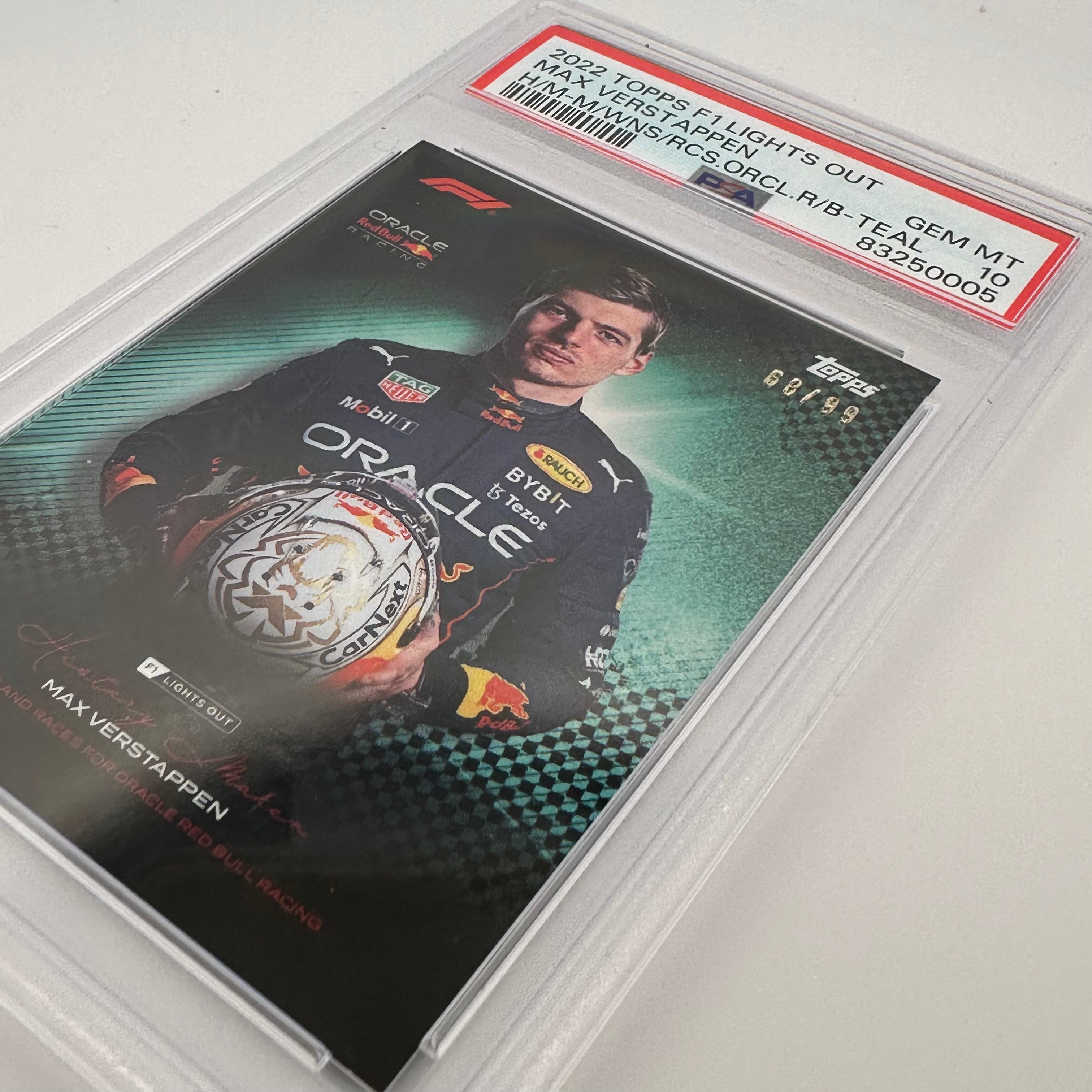 PSA 10 /99 Max Verstappen Most Wins And Races History Maker Teal - Rare Collectible Trading Card for F1 Fans and Sports Memorabilia Collectors