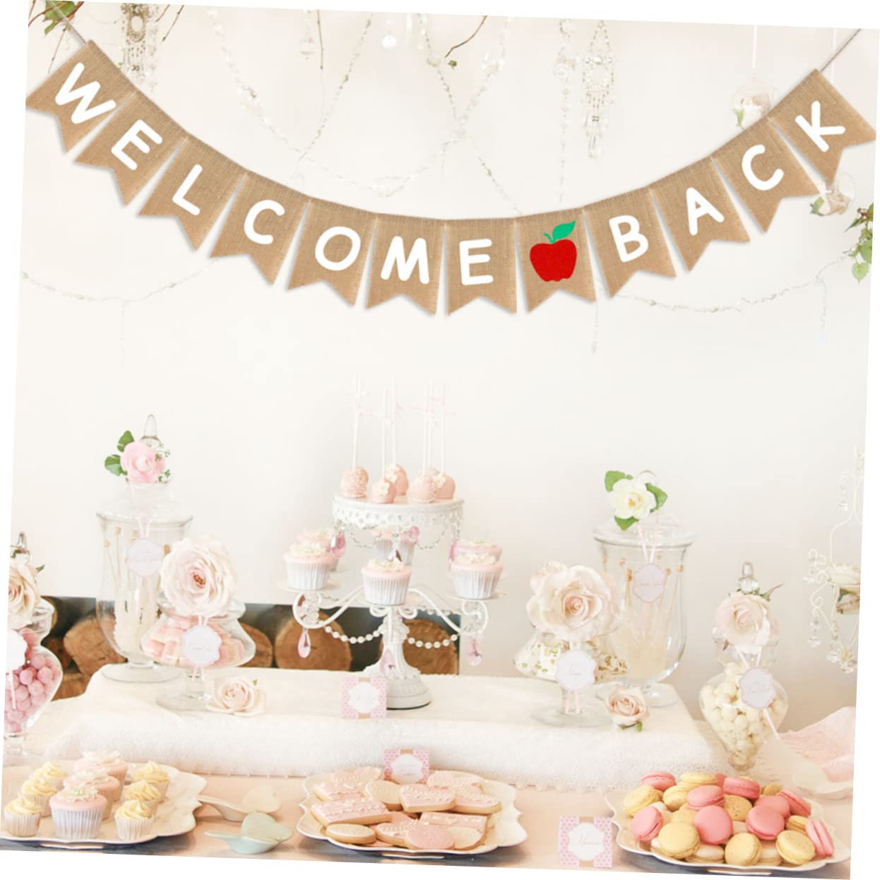 CAXUSD First Day of School Party Decorations - Welcome Back Bunting Banner & Burlap Pull Flag for Classroom, Bulletin Board, and Back to School Celebrations