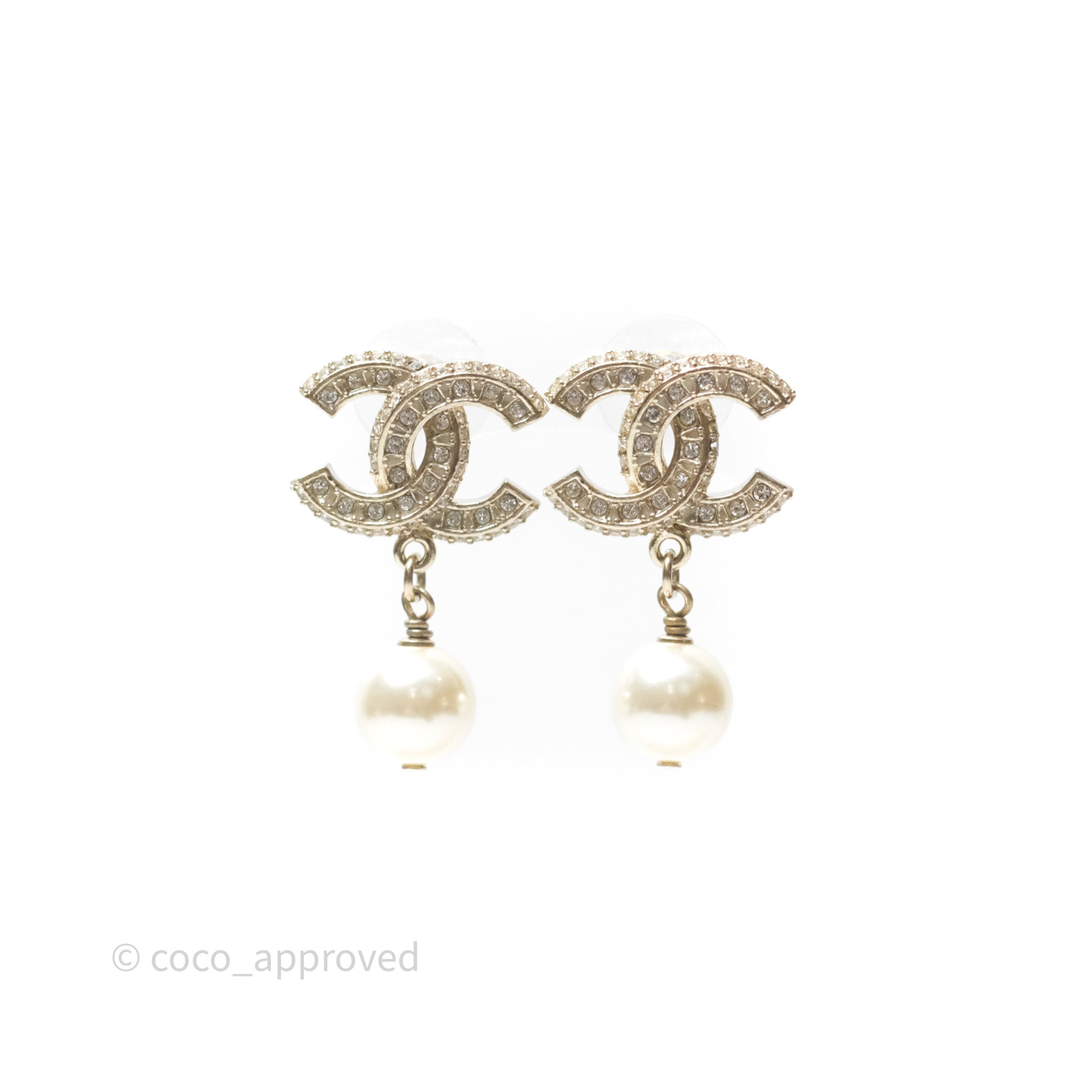 Chanel CC Crystals Pearl Drop Earrings Gold Tone 19V - Luxury Fashion Jewelry for Women, Perfect for Parties, Weddings & Special Occasions