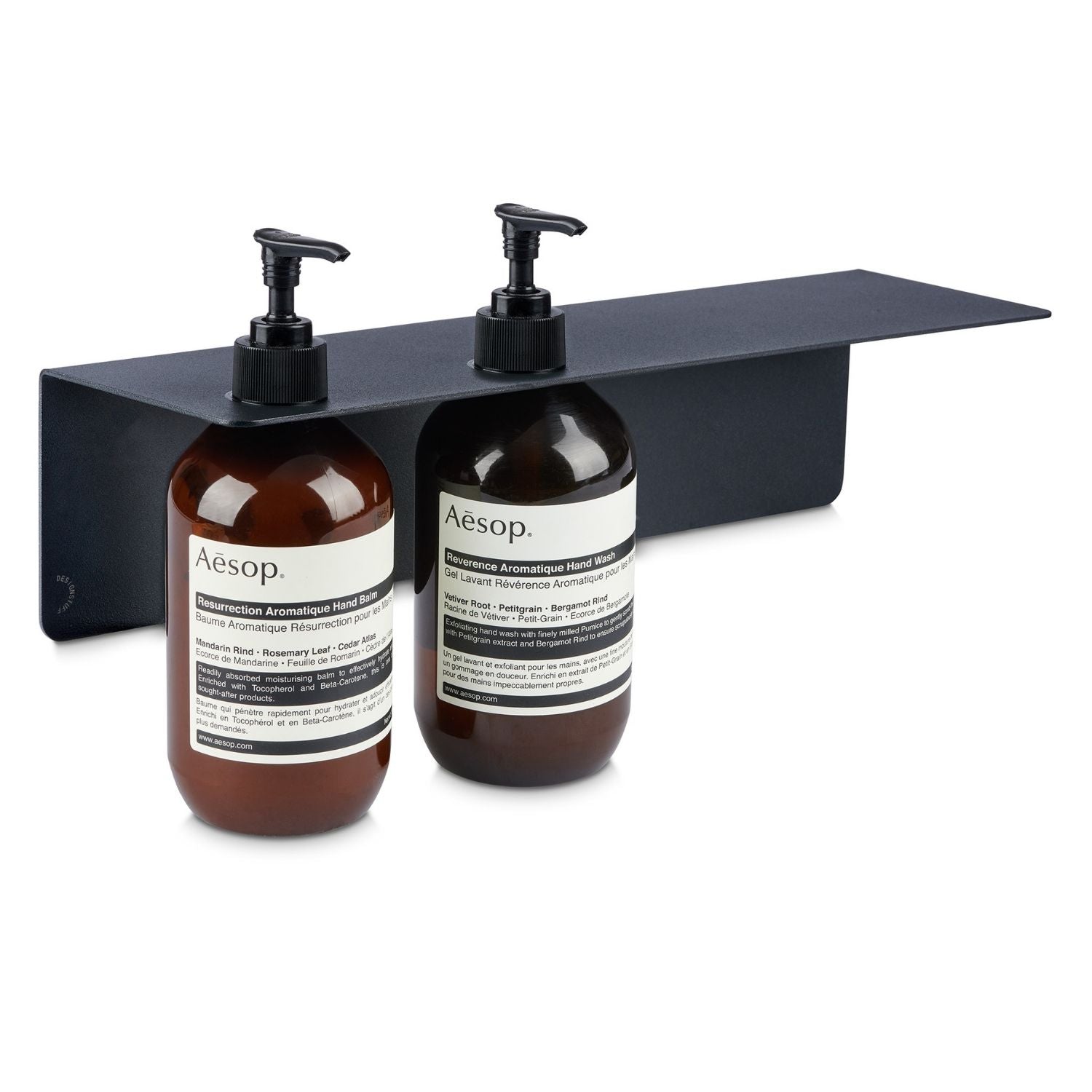 PRE ORDER DESIGNSTUFF Black Dual Soap Dispenser Holder - Wall Mounted Bathroom Organizer for Kitchen & Sink Countertop Storage