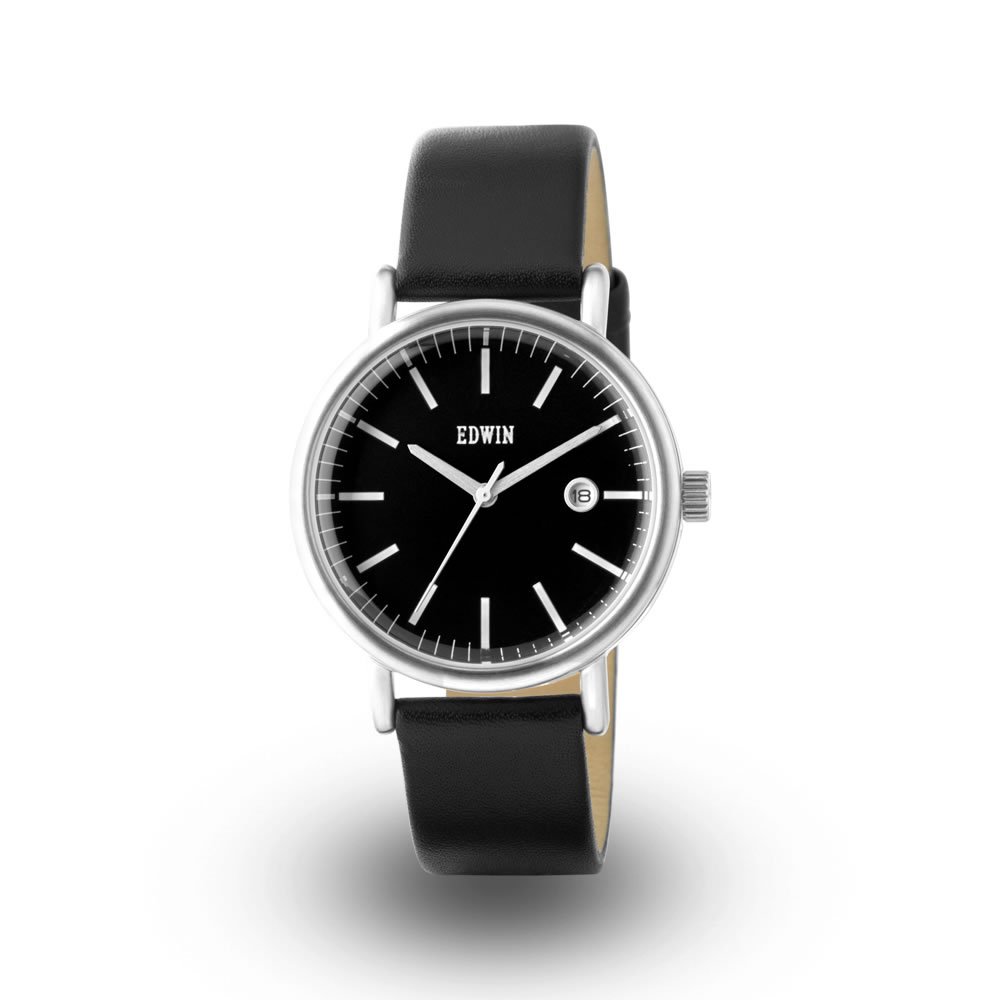Edwin Epic Women's Stainless Steel Watch with Date - Black Leather Band & Dial | Elegant Dress Watch for Office, Party & Everyday Wear